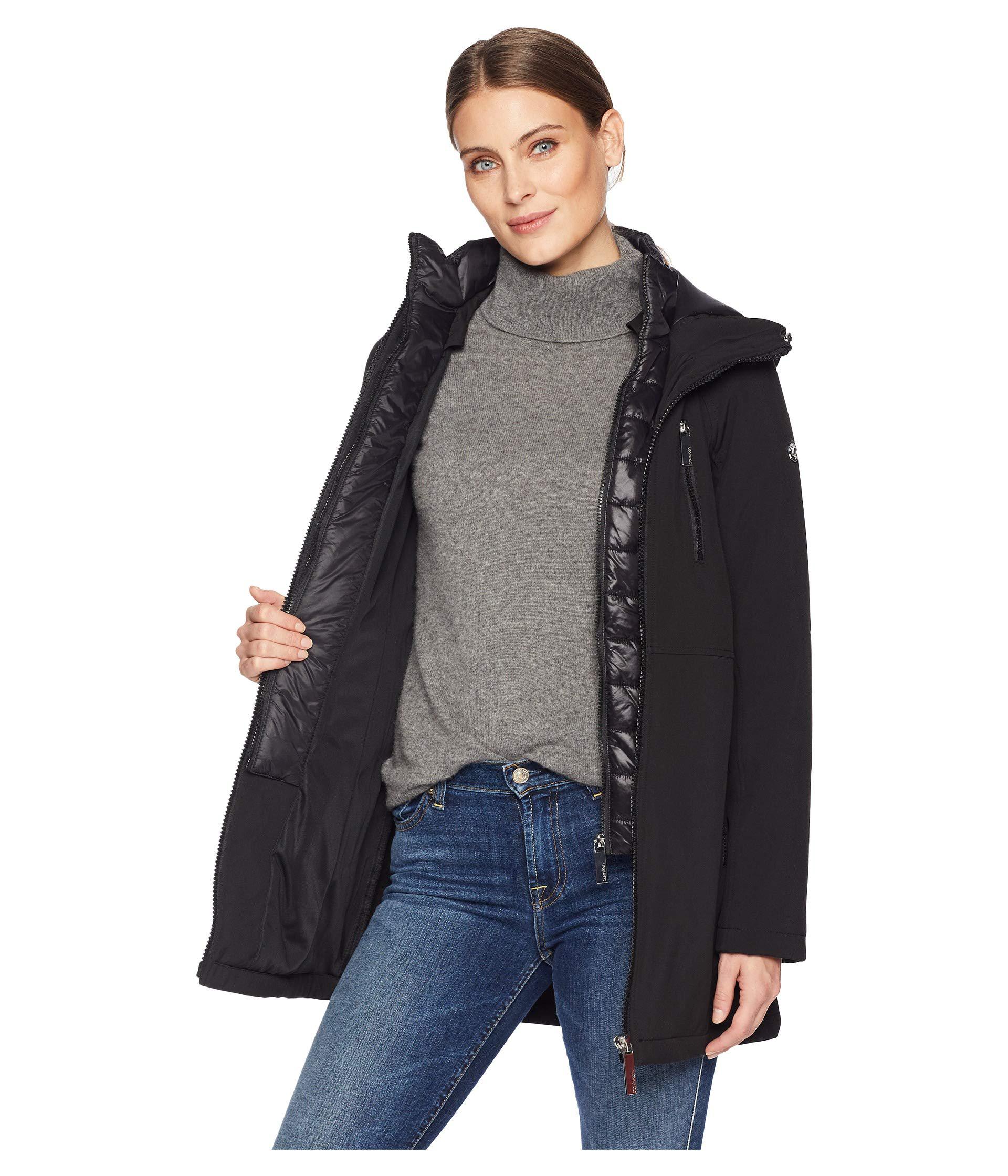 Calvin Klein Softshell Jacket With Packable Bib Insert (black) Women's Coat  | Lyst