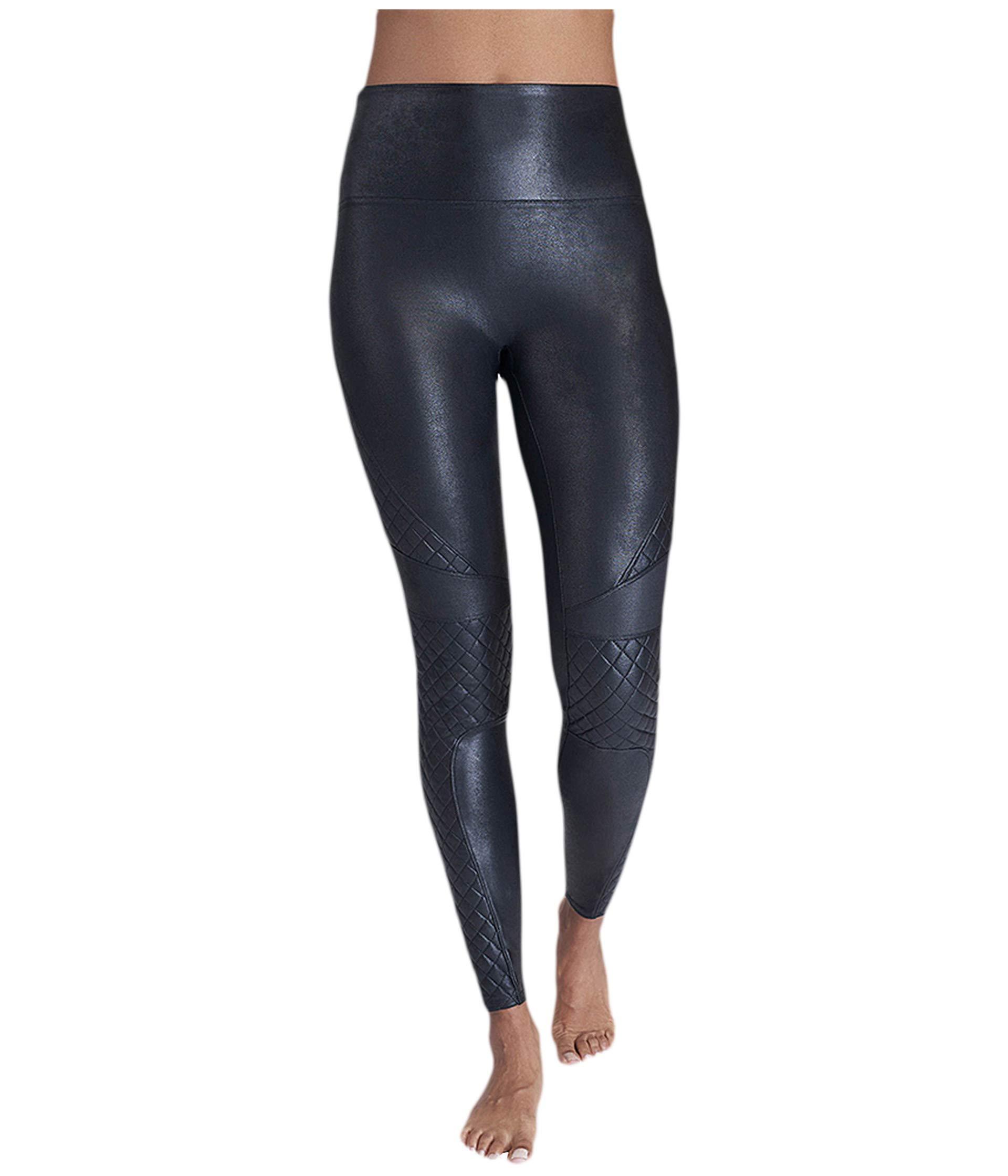 SPANX Quilted Faux Leather Shiny MOTO LEGGINGS-#20248R-BLACK-Size