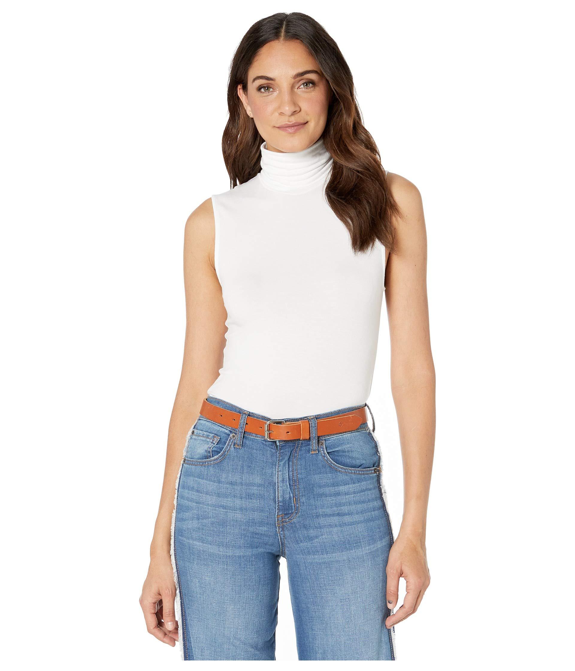 white cotton sleeveless turtleneck