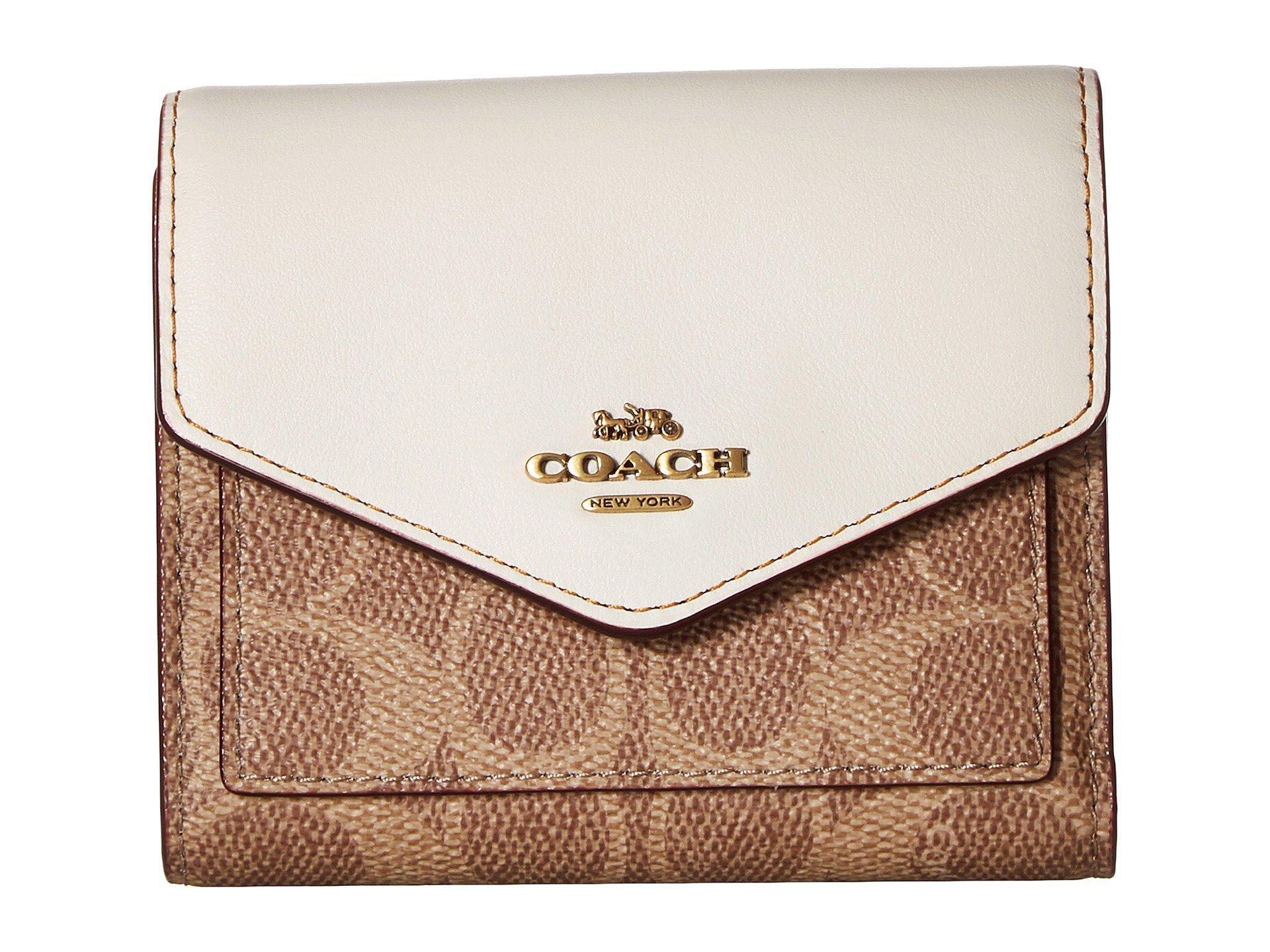 COACH Small Wallet In Color Block Coated Canvas Signature (b4/tan Rust ...