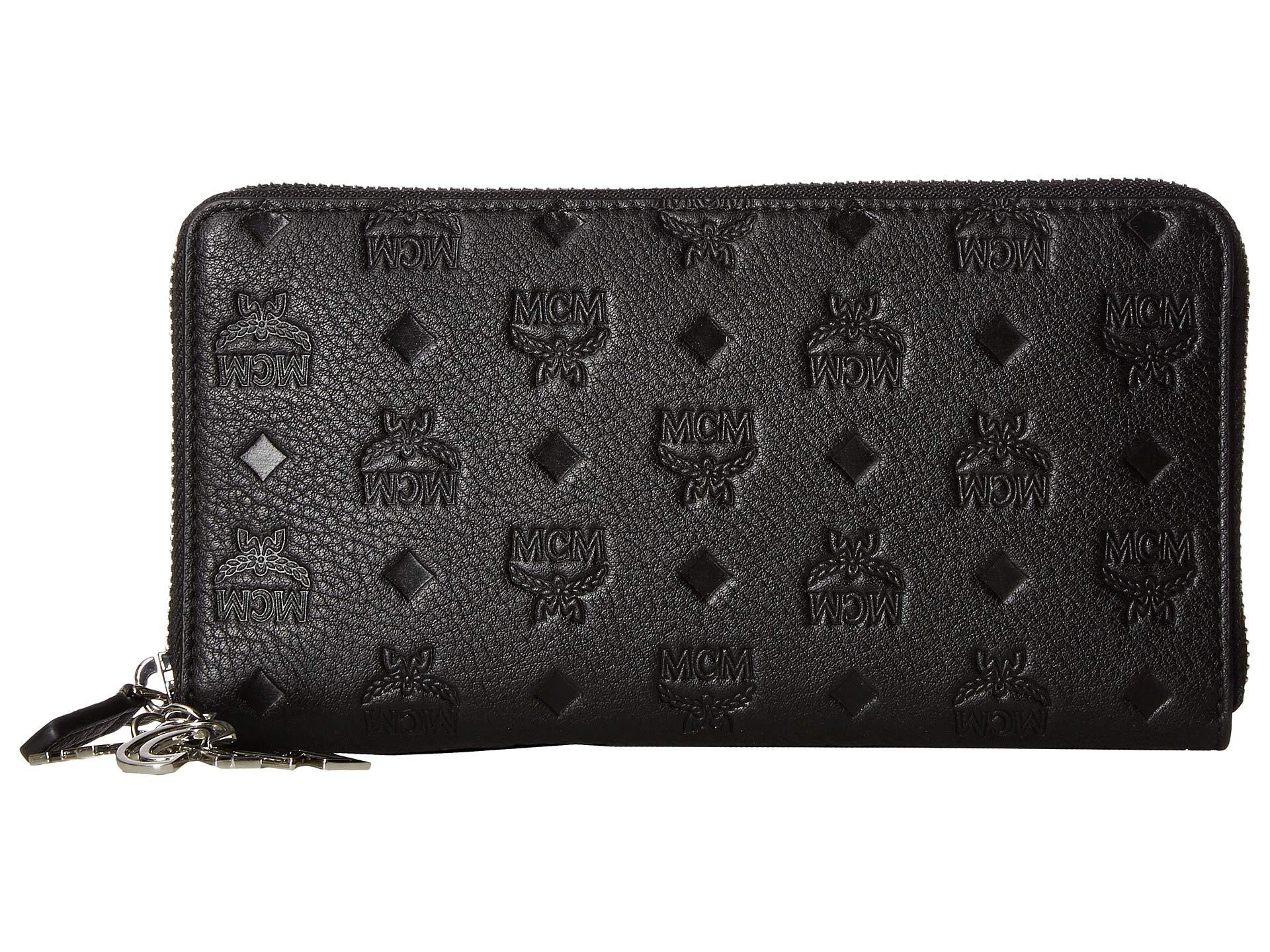 MCM Klara Monogrammed Leather Charm Zipped Wallet Large (black 