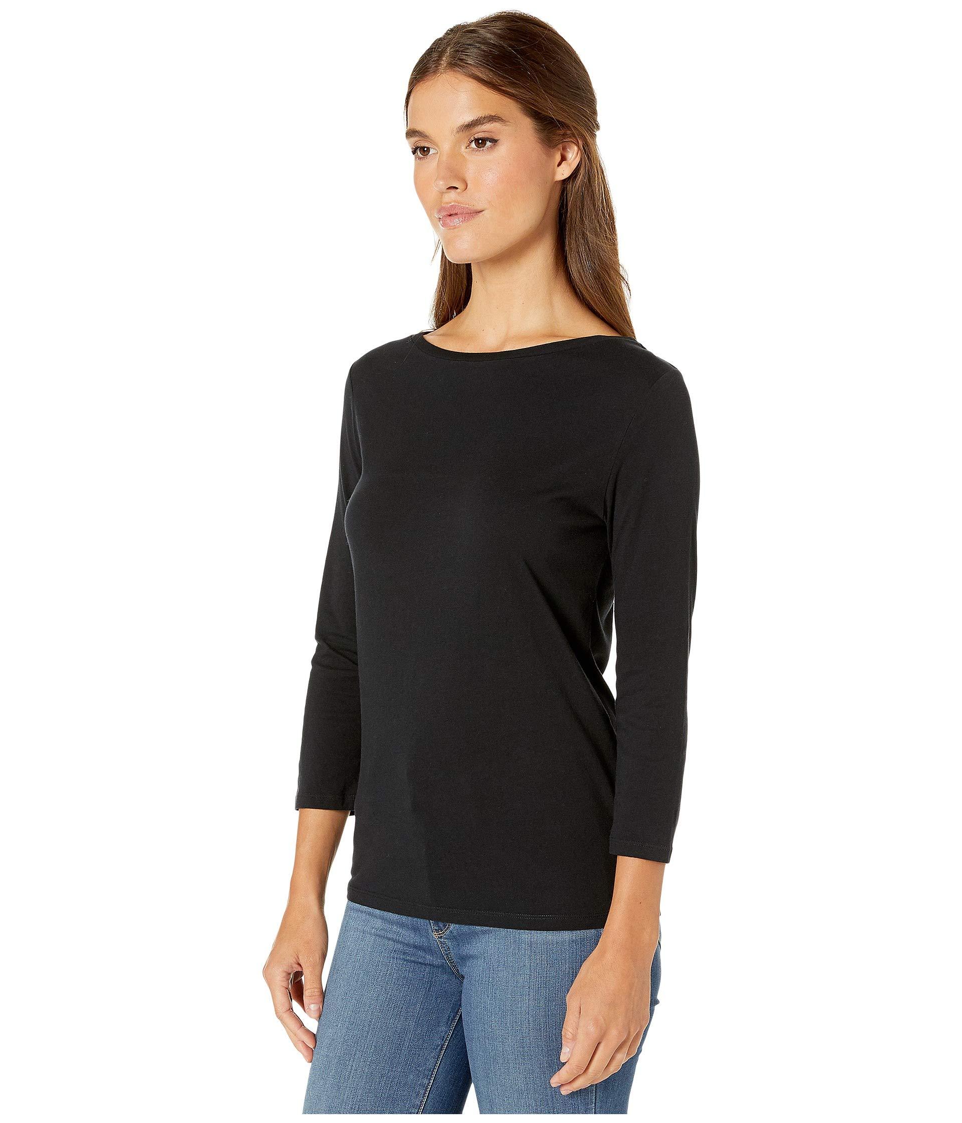 Majestic Filatures Cotton Silk Touch 3/4 Sleeve Boat Neck Tee in Black ...
