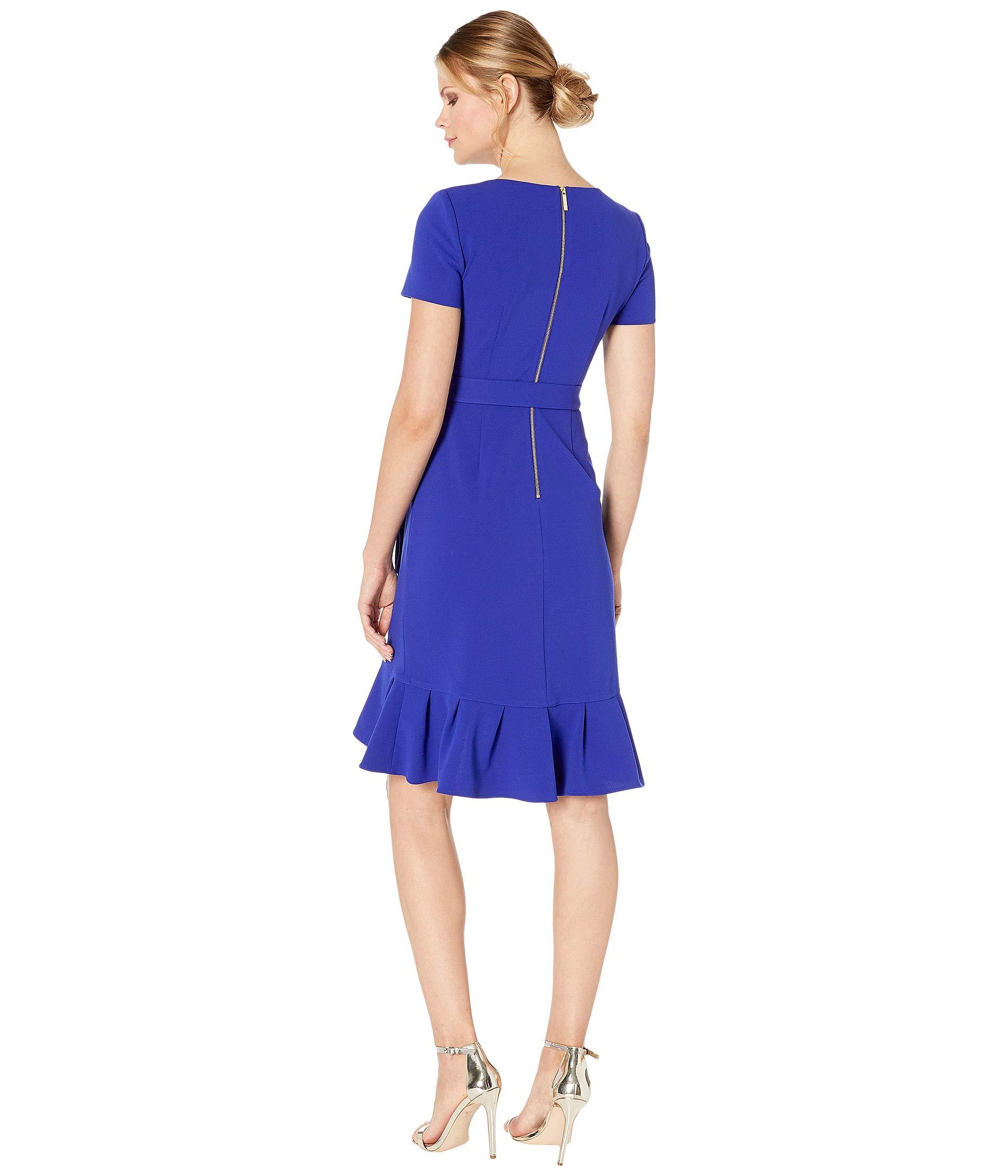 Calvin Klein Synthetic Short Sleeve Ruffle Hem Dress With Self Tie 
