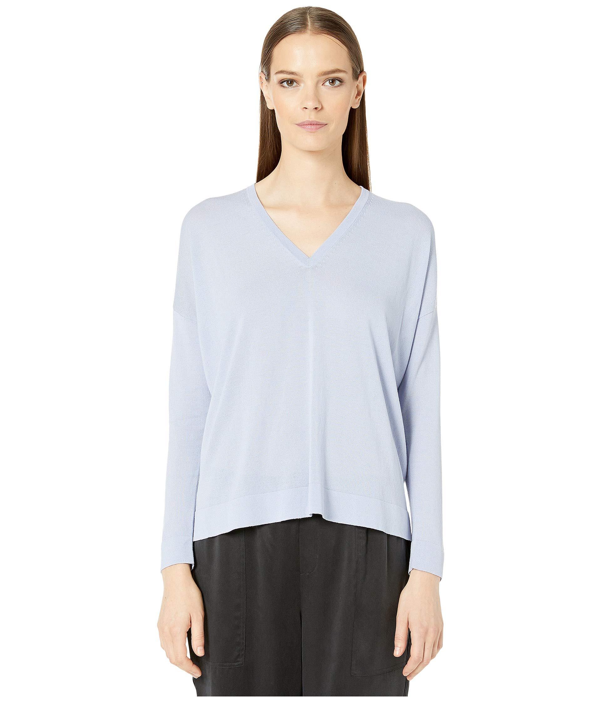 Eileen Fisher Synthetic V-neck Elongated Top in Blue - Lyst
