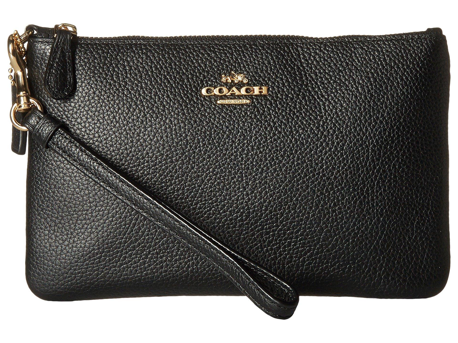 COACH Small Leather Wristlet in Black Lyst