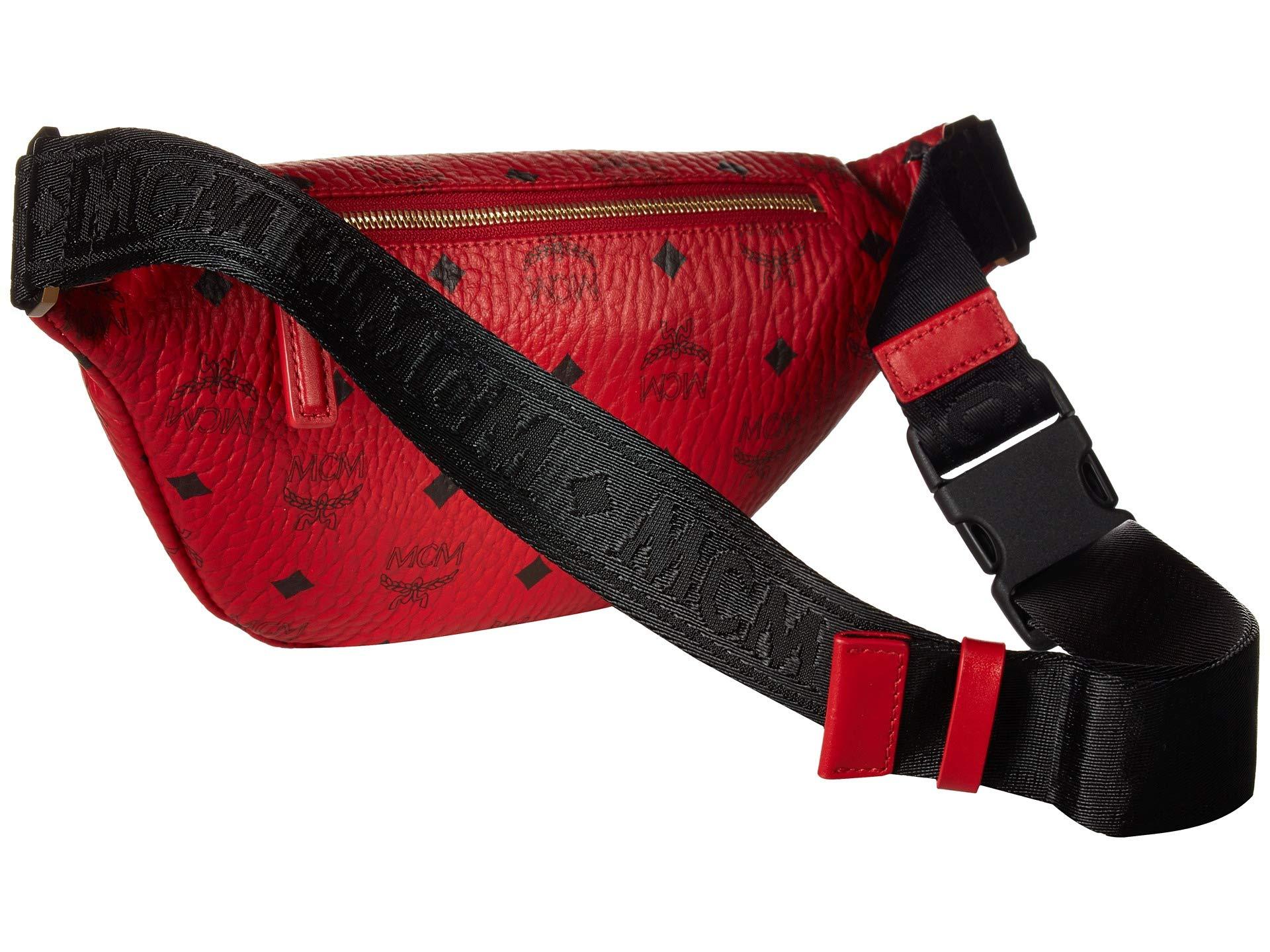 red mcm fanny pack