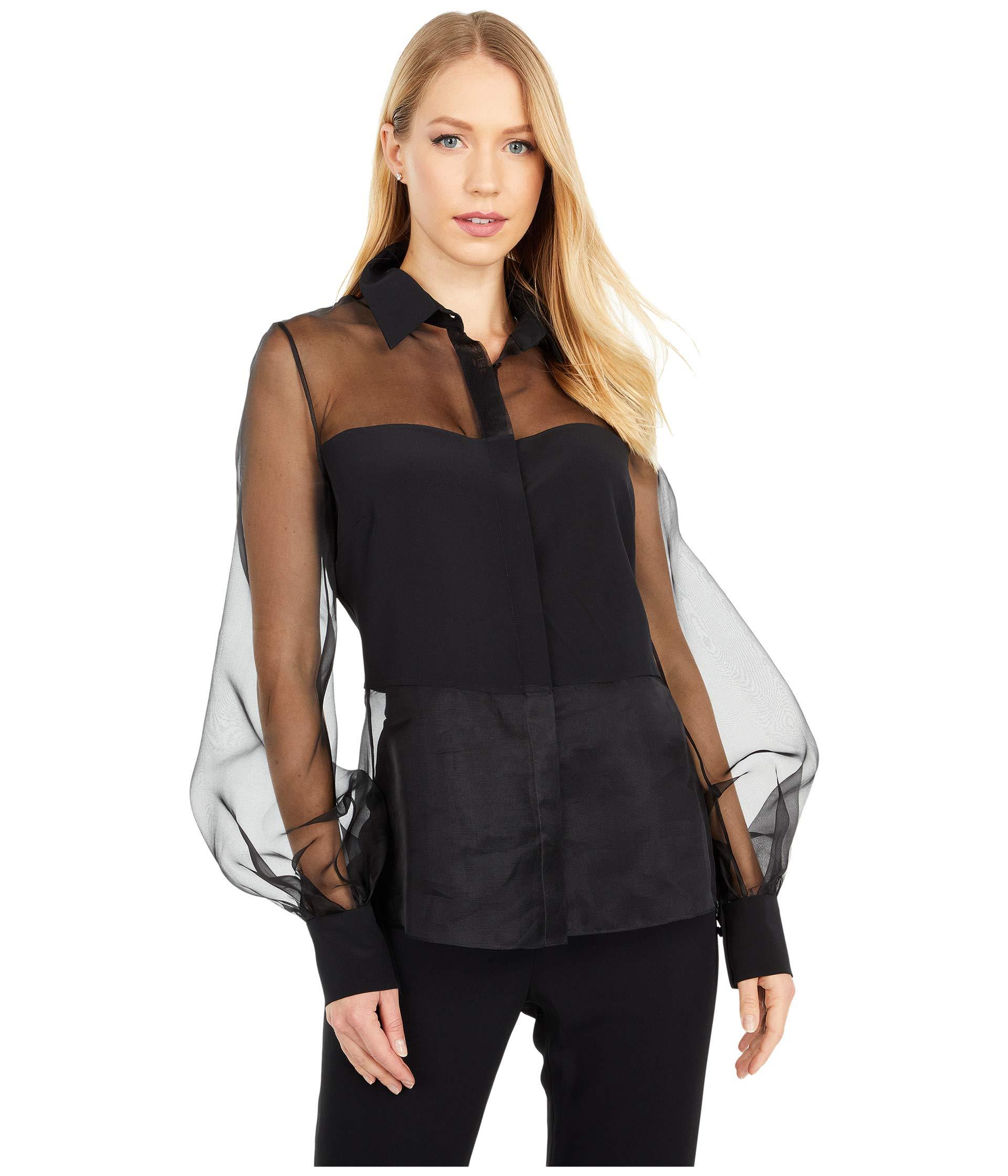 Cushnie Silk Button-down Sheer Blouse With Billowing Sleeves in Black ...