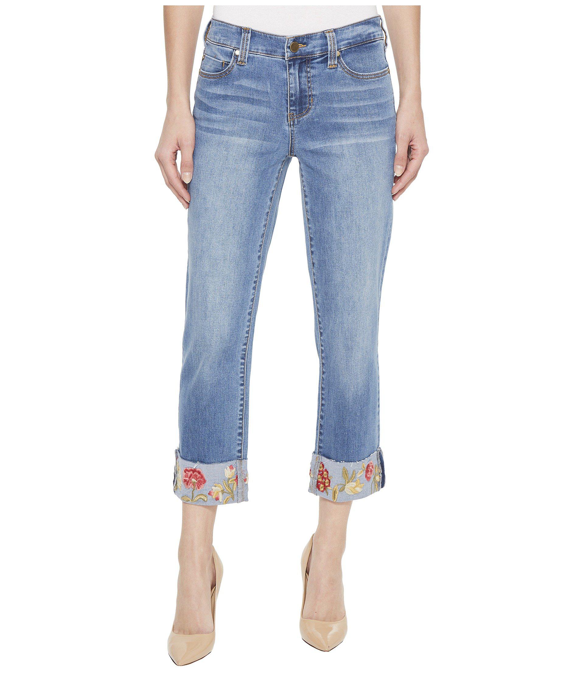 Liverpool Jeans Company Josie Embroidered Wide Cuff Capris In Vintage Super  Comfort Stretch Denim In Bridgeport (bridgeport) Jeans in Blue | Lyst