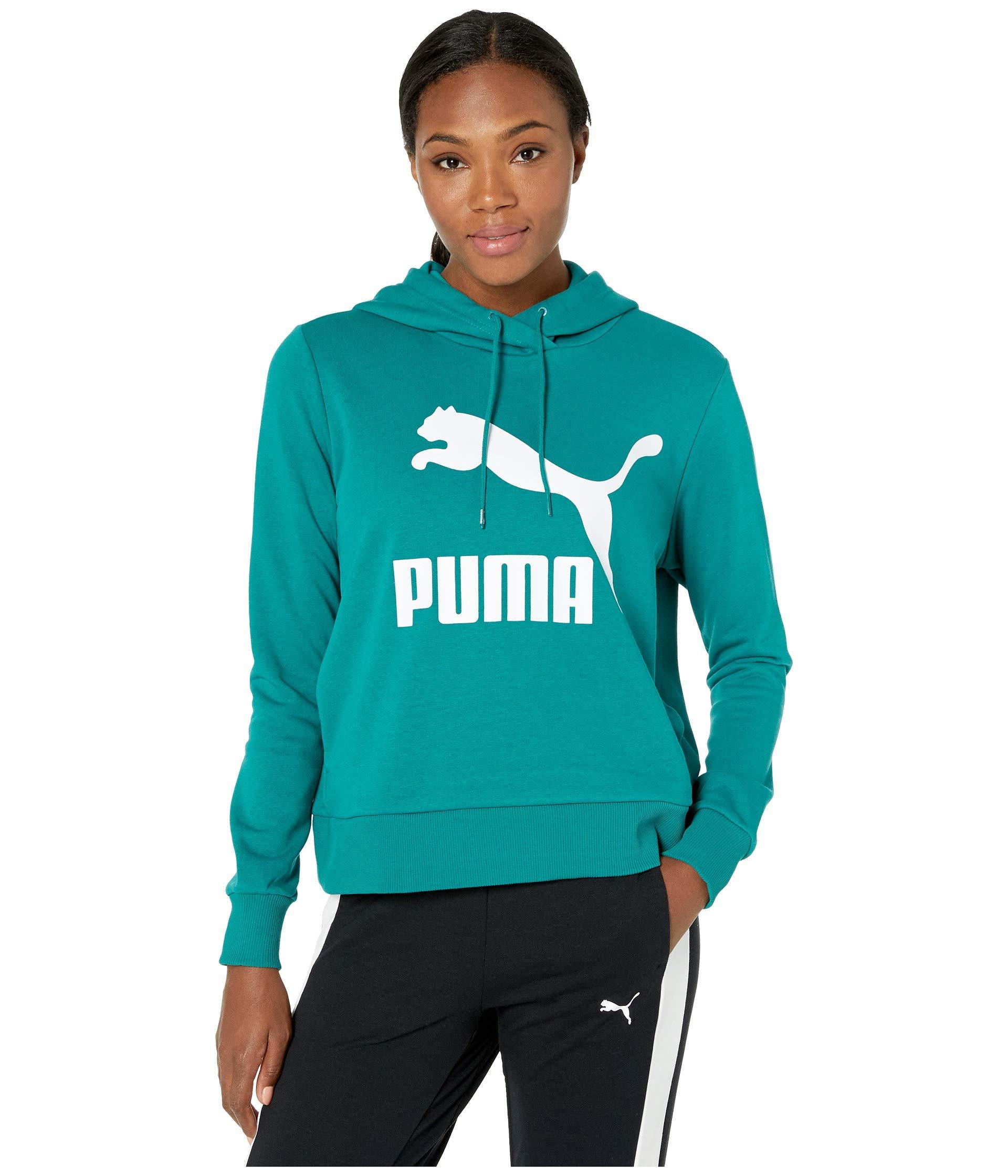 PUMA Cotton Classics Logo Hoodie in Green - Lyst