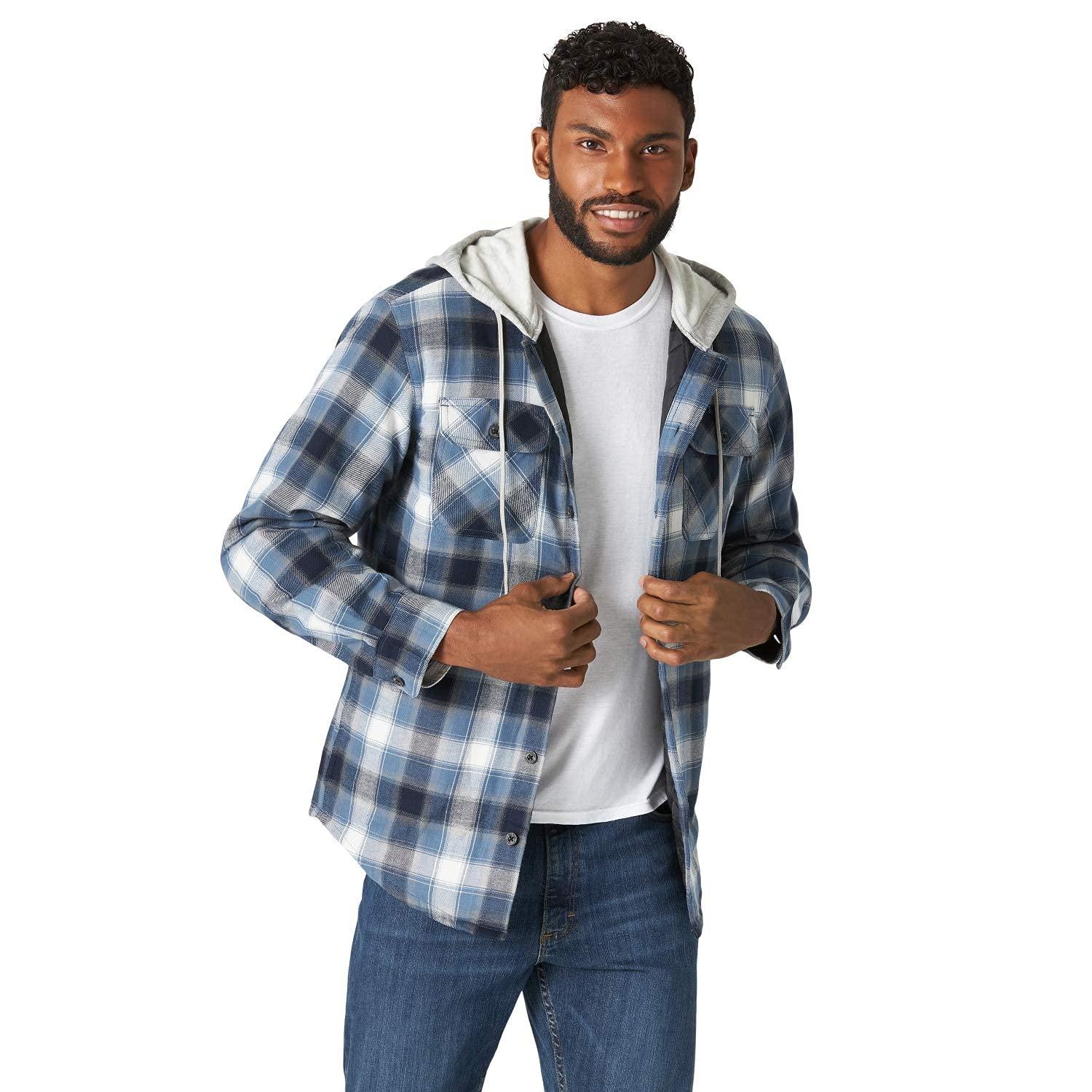 wrangler authentics men's long sleeve quilted lined flannel jacket with hood