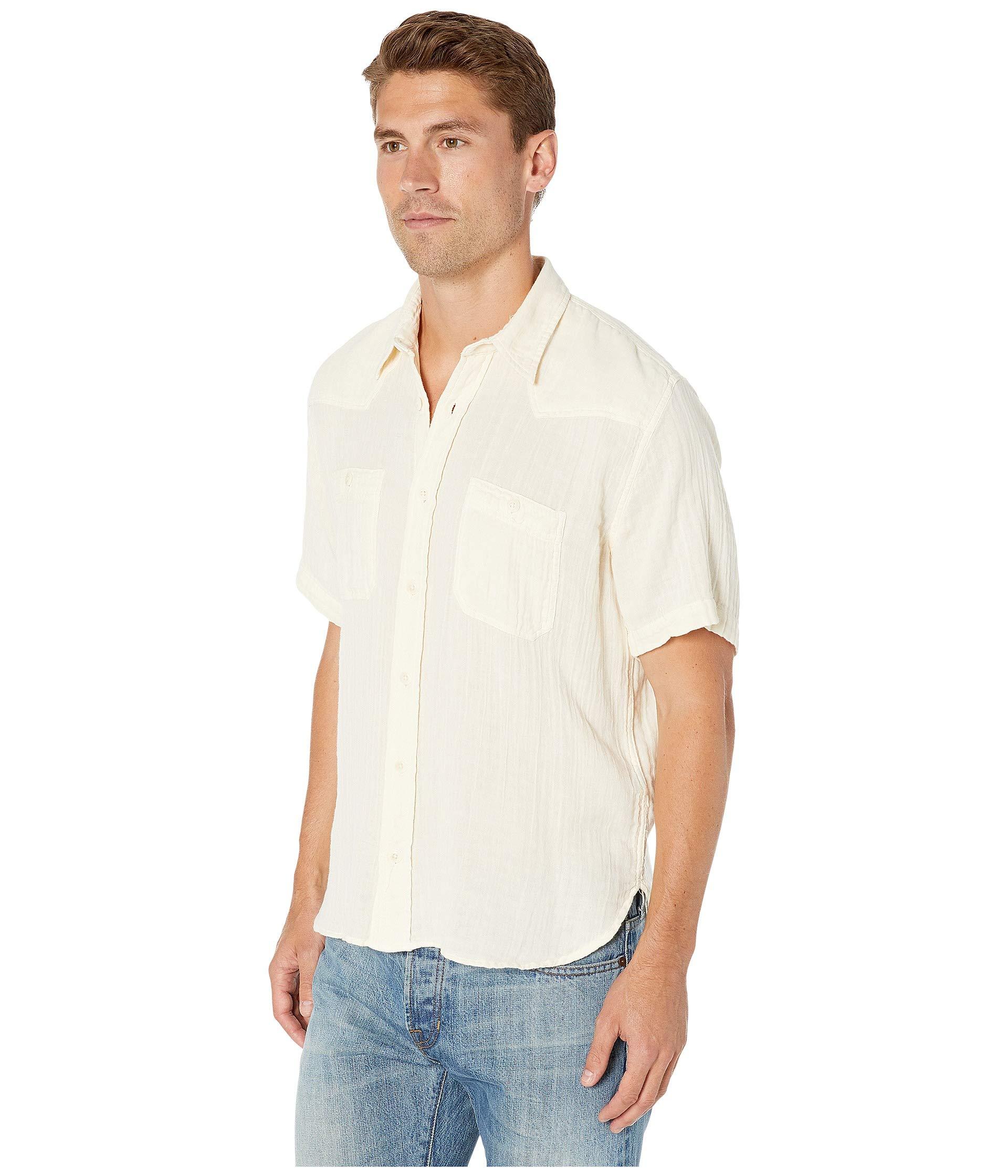 Frye Cotton Western Double Gauze Short Sleeve Shirt in Beige (Natural ...