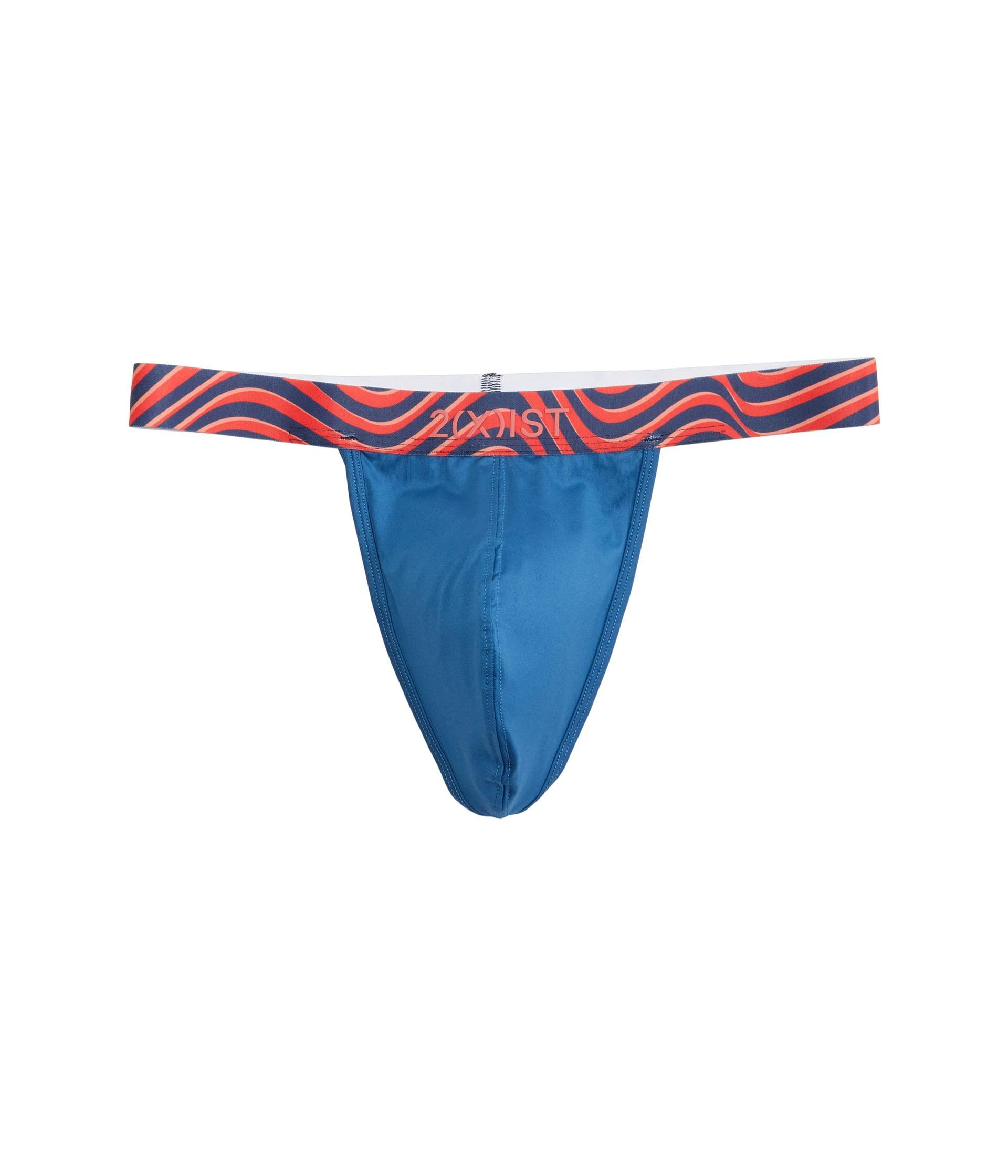 2xist 2(x)ist Sliq Y-back Thong (dark Blue/waves Waistband) Underwear ...
