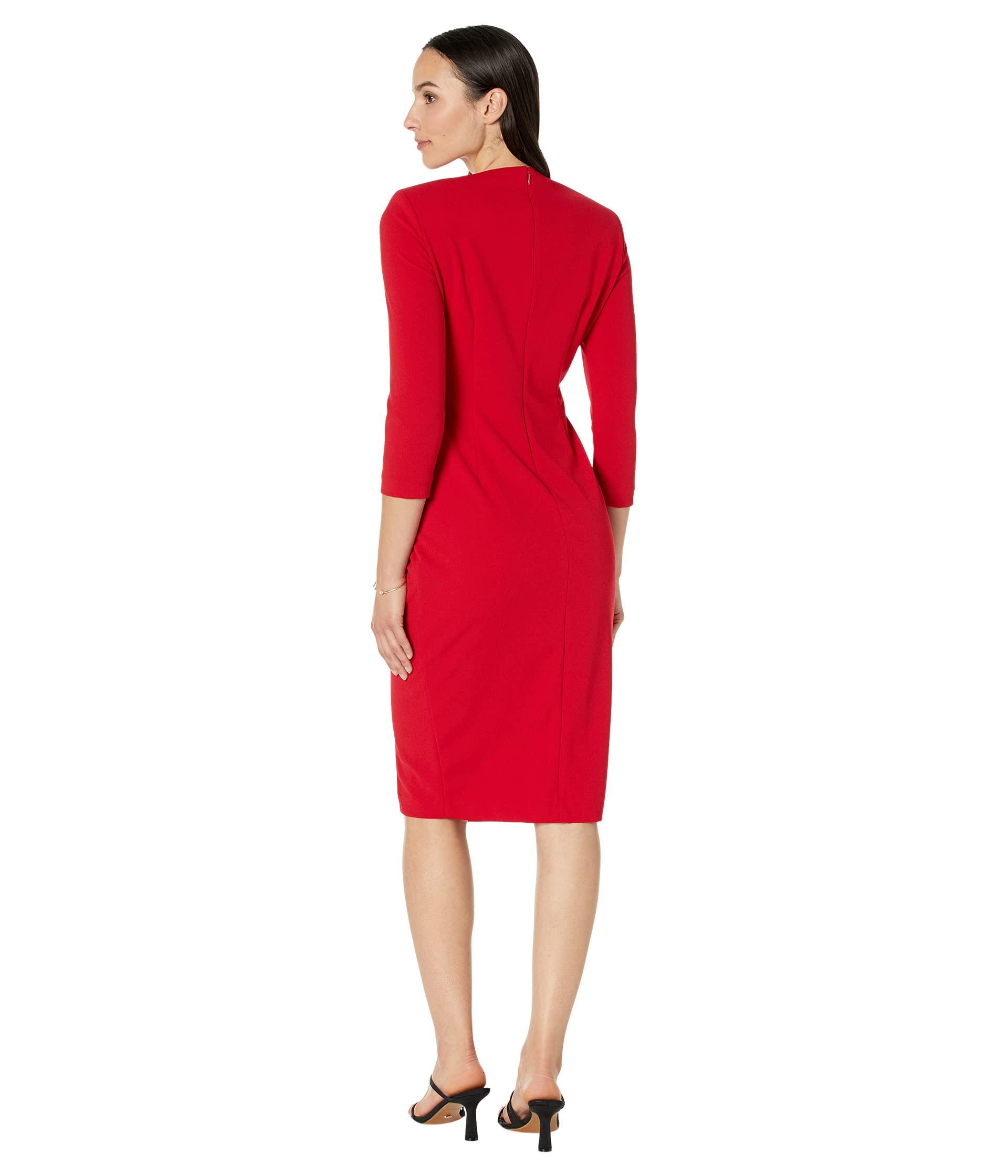 Calvin Klein Long Sleeve Ruched Midi Dress in Red | Lyst
