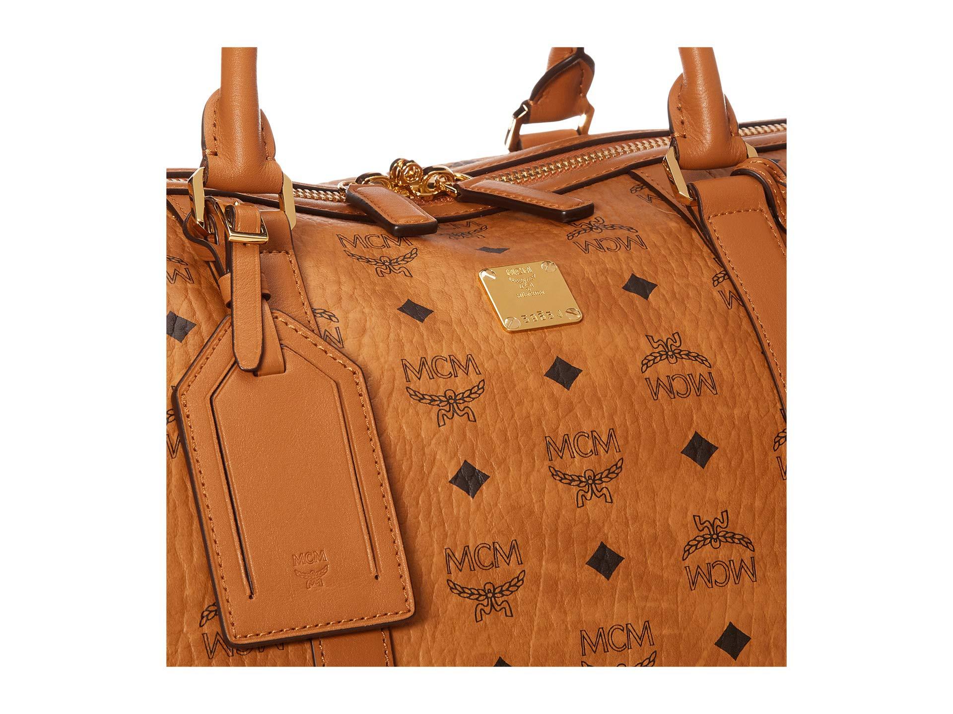 MCM Traveler Visetos Canvas Weekender Bag Cognac