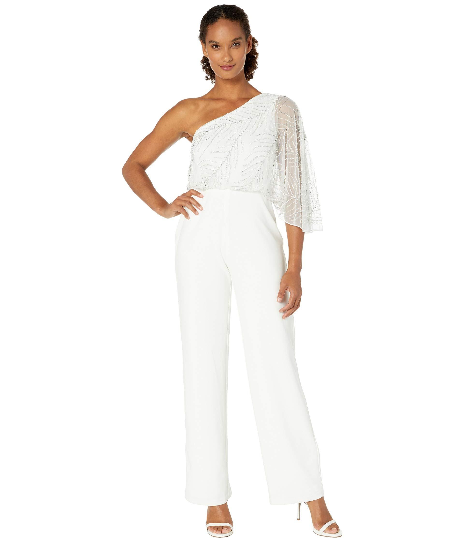 Adrianna Papell Synthetic Beaded One Shoulder Jumpsuit With Crepe Pants ...