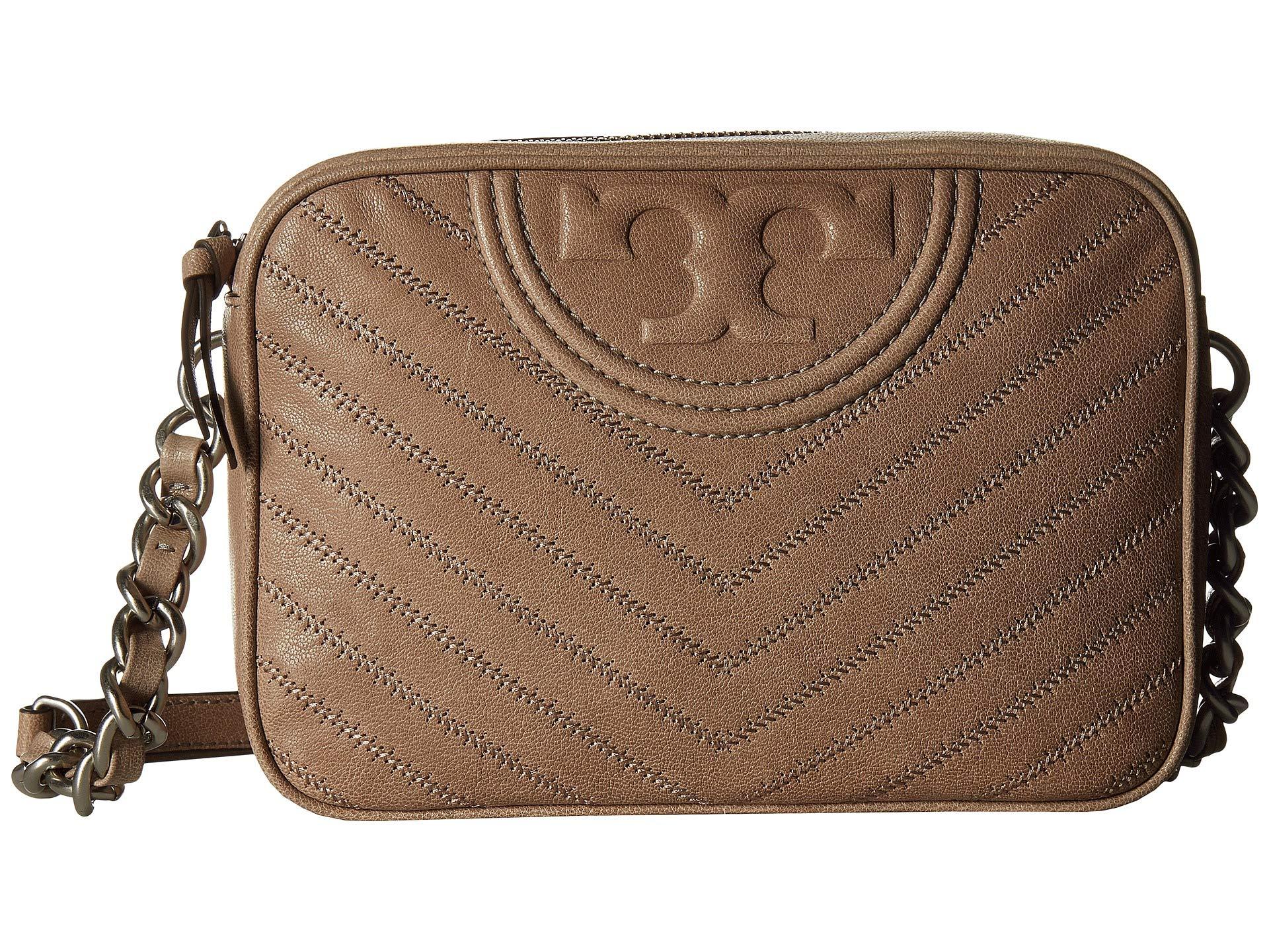 Tory Burch Leather Fleming Distressed Camera Bag in Taupe (Brown) - Lyst