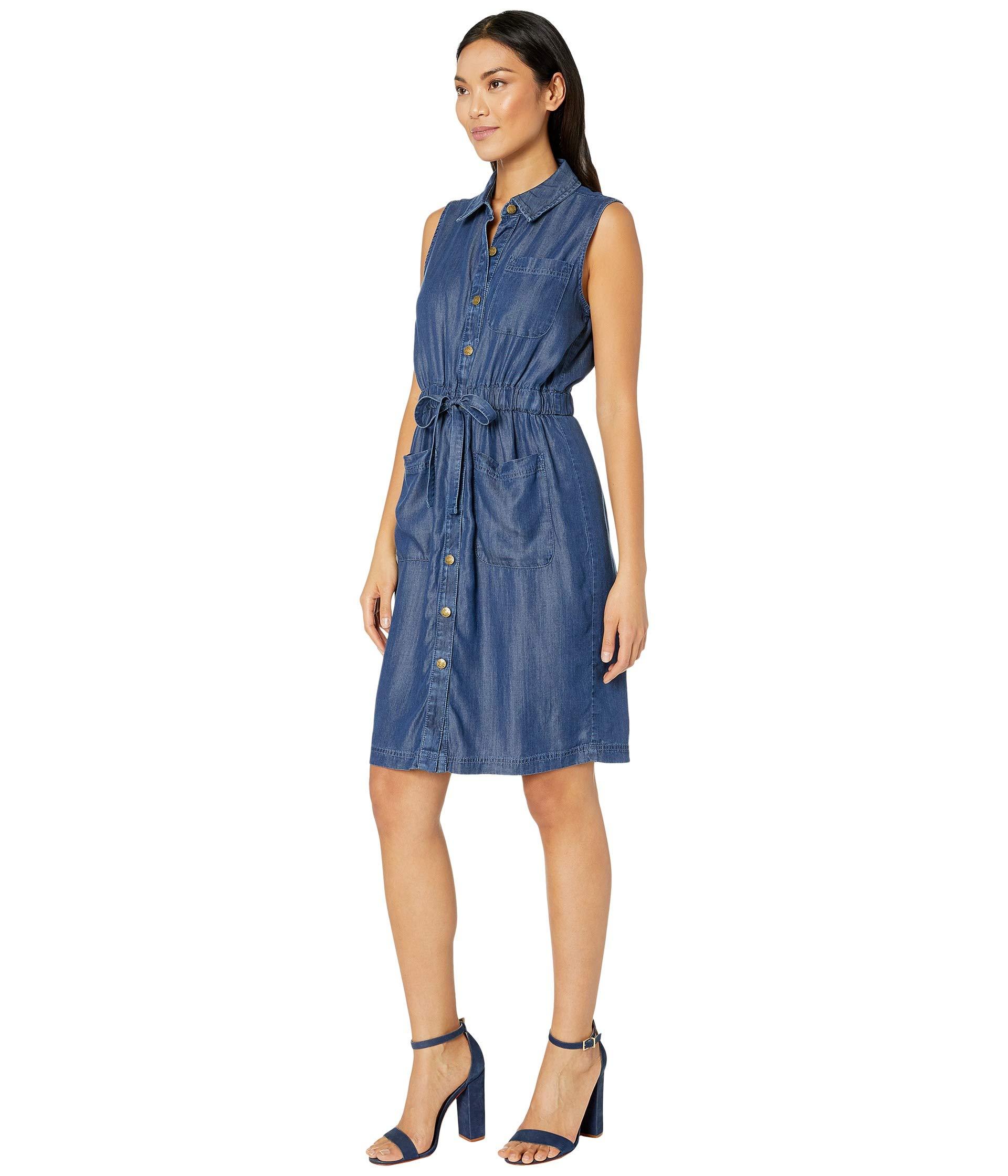Calvin Klein Sleeveless Button Front Elastic Waist Denim Dress in Blue ...
