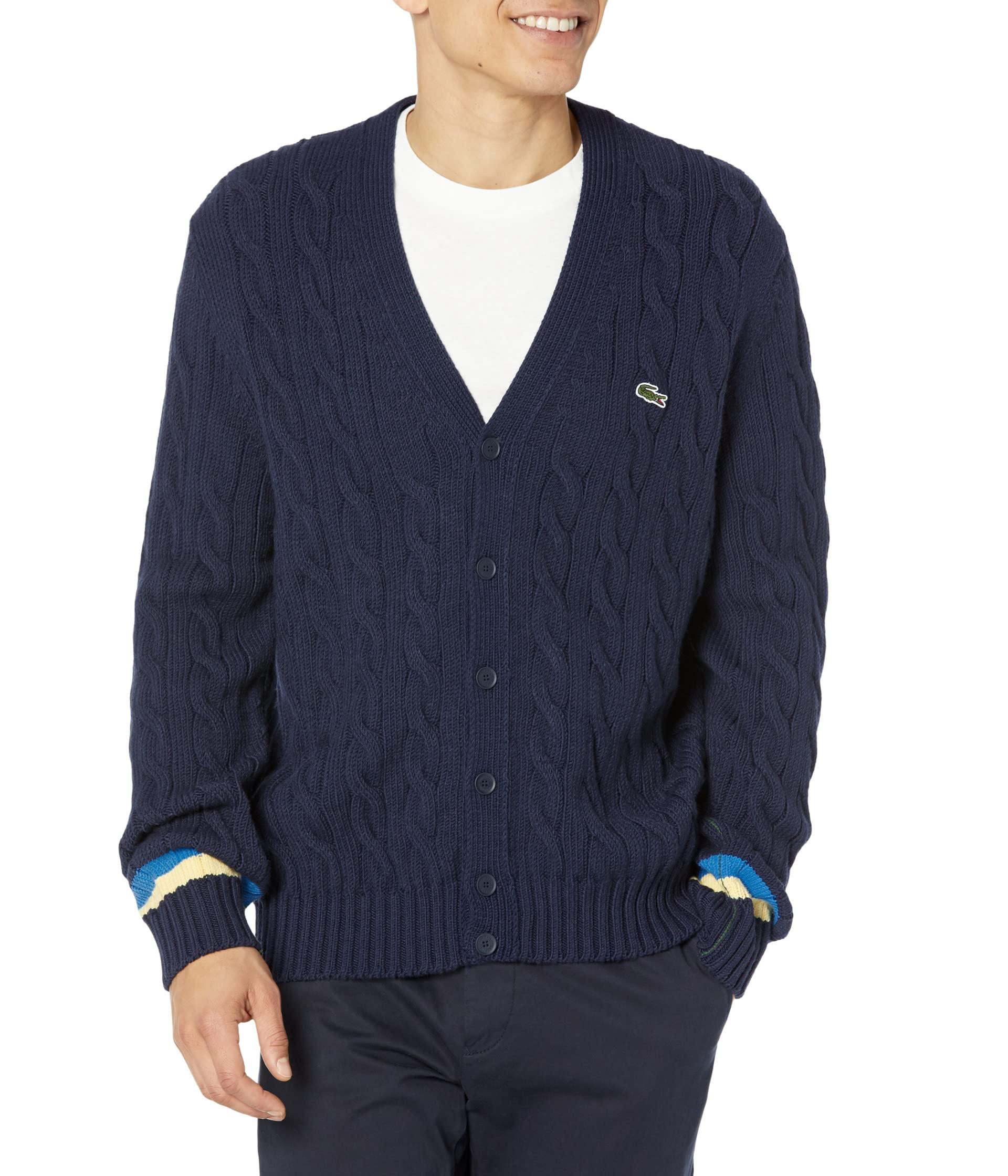 Lacoste Wool-blend Cable-knit Cardigan in Blue for Men | Lyst