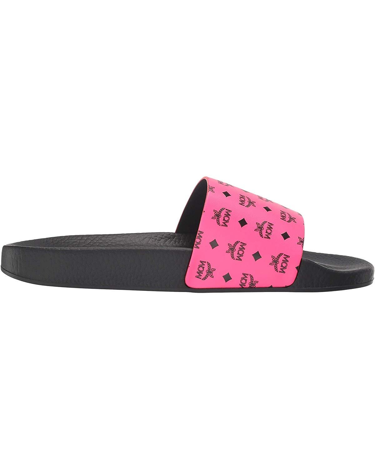 MCM Leather Luccent Slide in Neon Pink (Pink) - Lyst