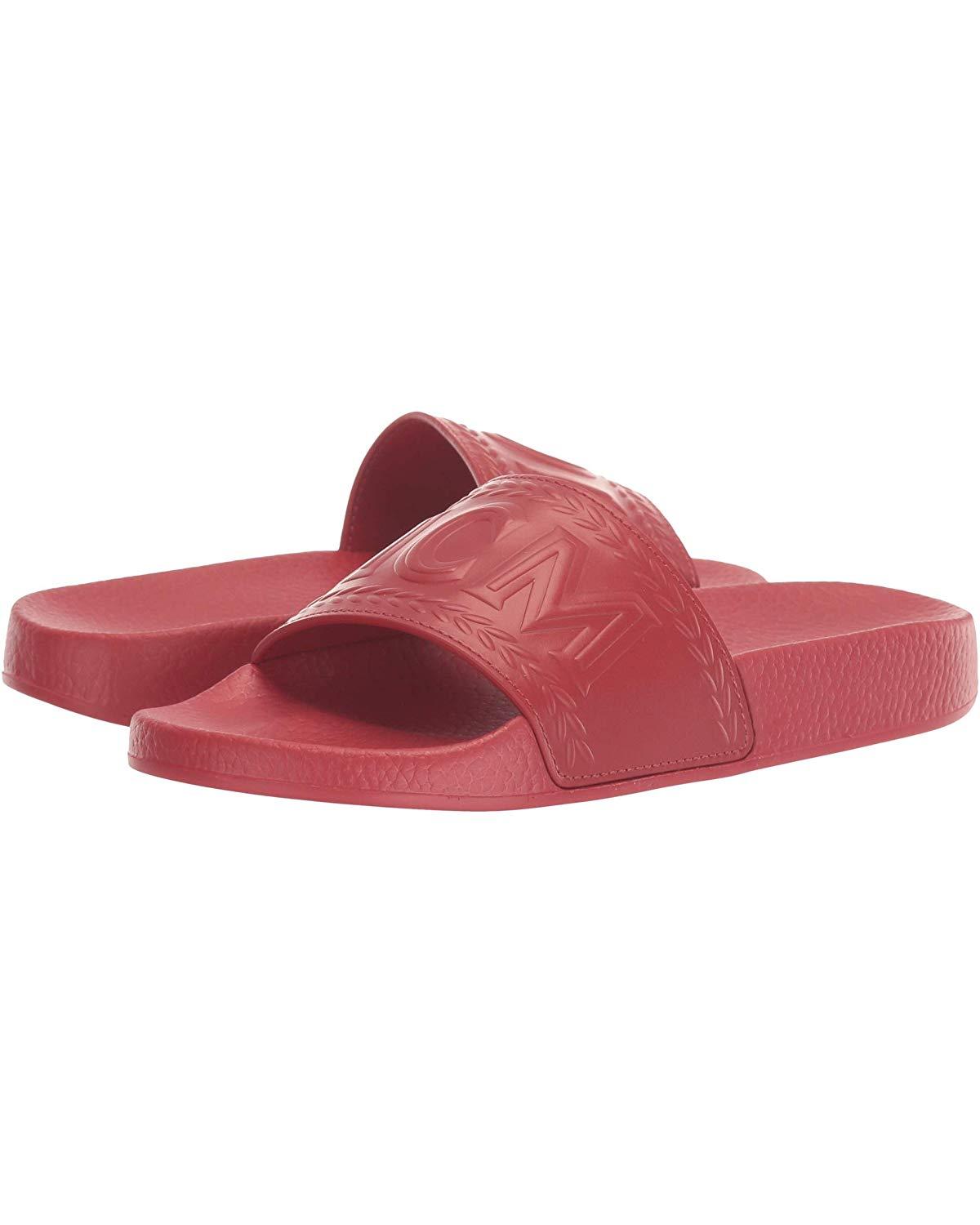 MCM Leather Logo Group Slide in Red - Lyst