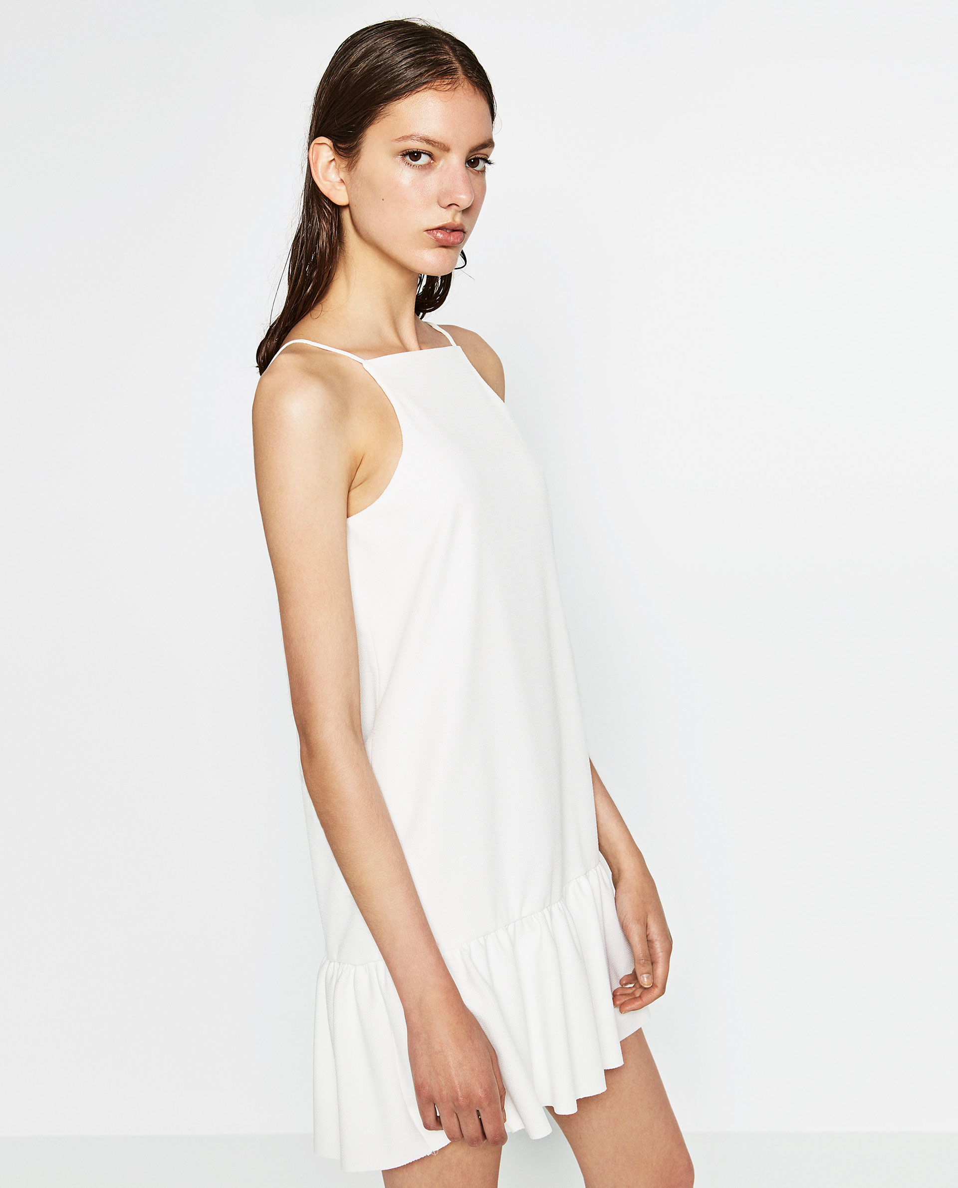 zara dress with ruffle hem in white lyst zara dress with ruffle hem in white lyst