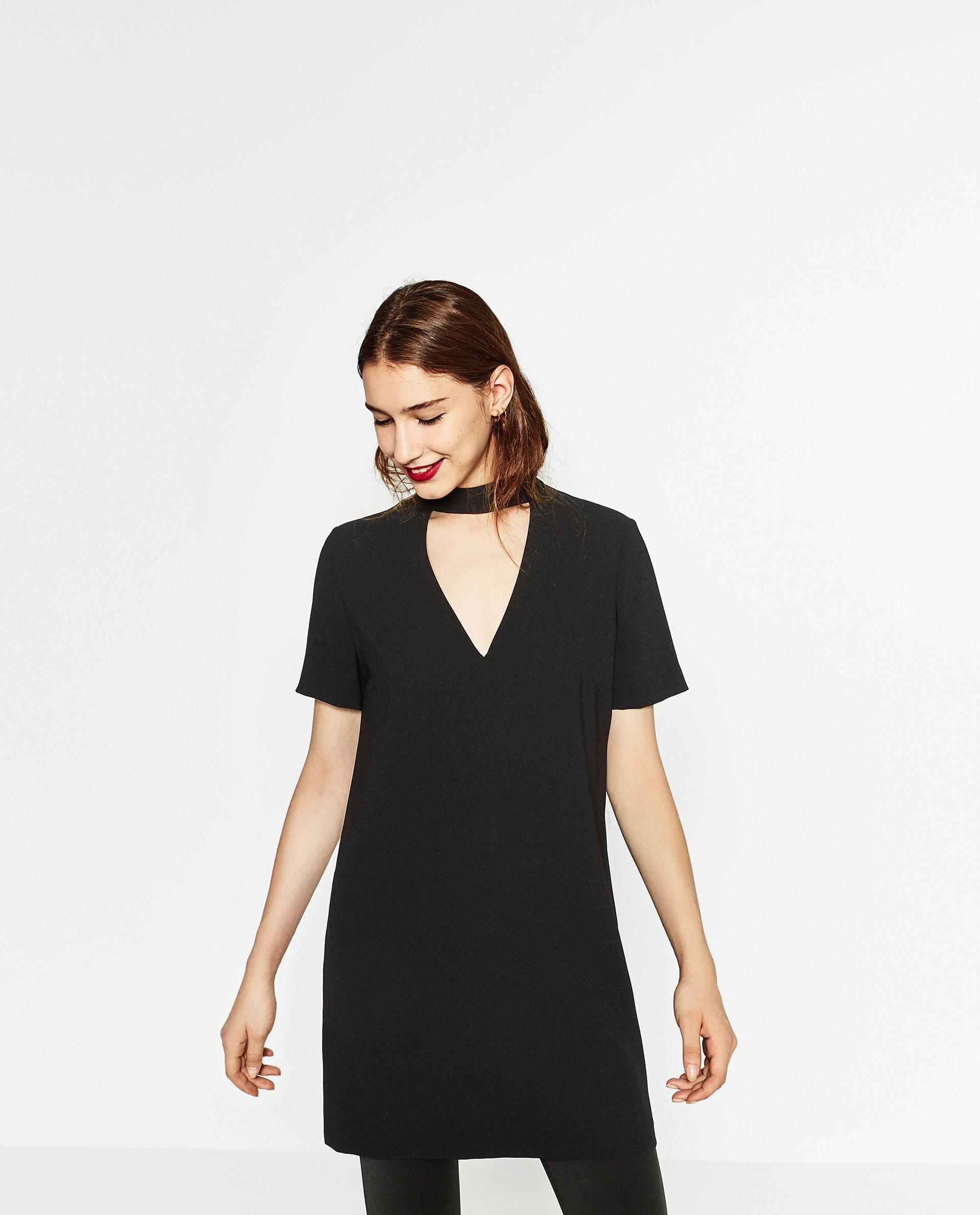 Zara Mini Dress With Collar Detail in Black | Lyst