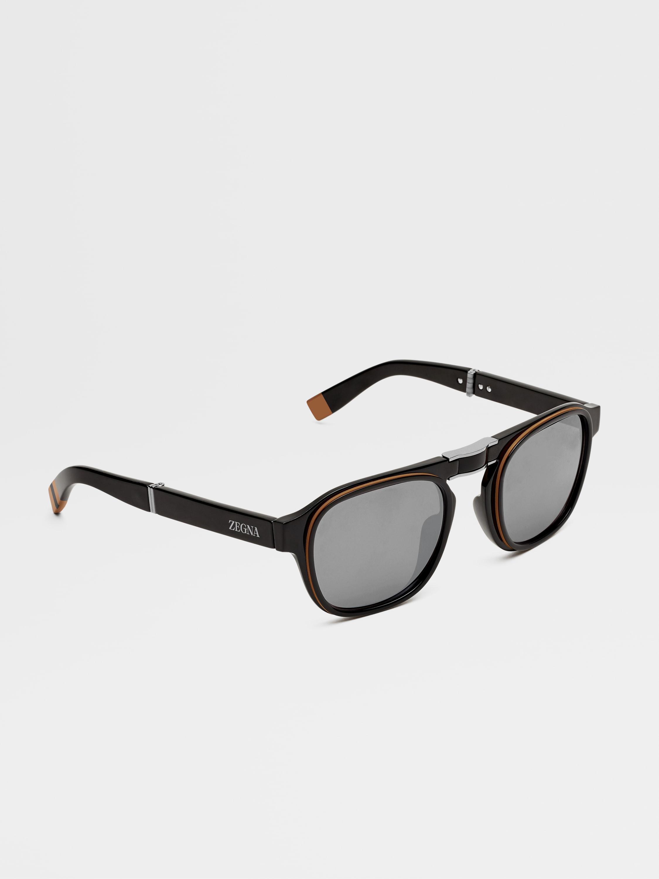 Zegna Black And Vicuna Luce Acetate Foldable Sunglasses for Men | Lyst