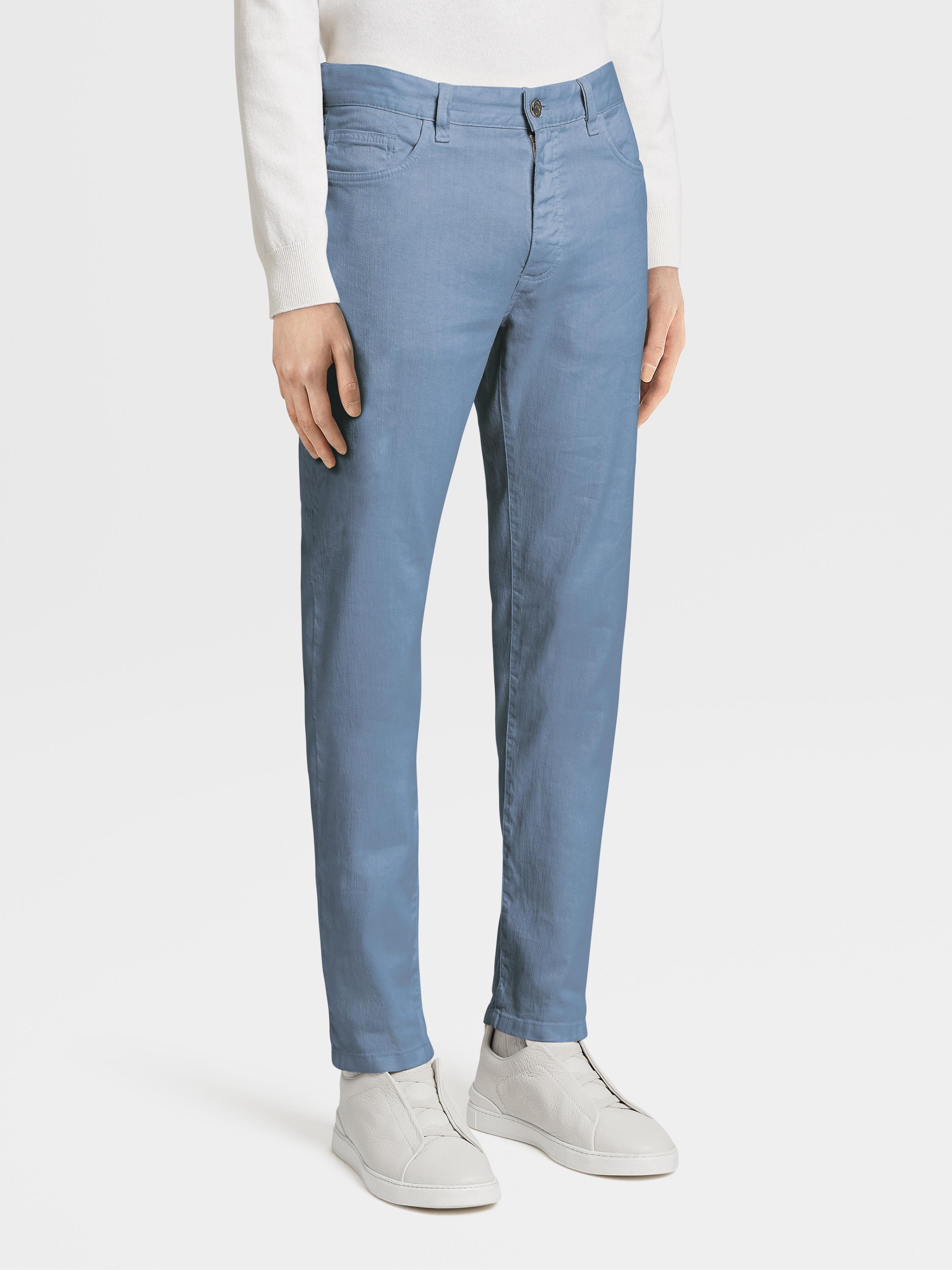 Zegna Garment-dyed Stretch Linen Blend Pants in Blue for Men | Lyst
