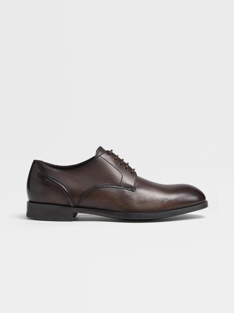 Ermenegildo Zegna Leather Derby Shoes - Brown Oxfords, Shoes - ZGN87893