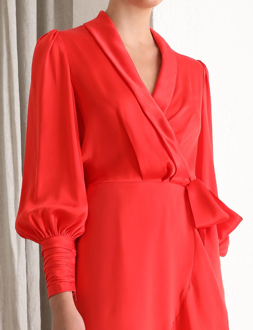 Zimmermann Silk Wrap Midi Dress in Red - Lyst
