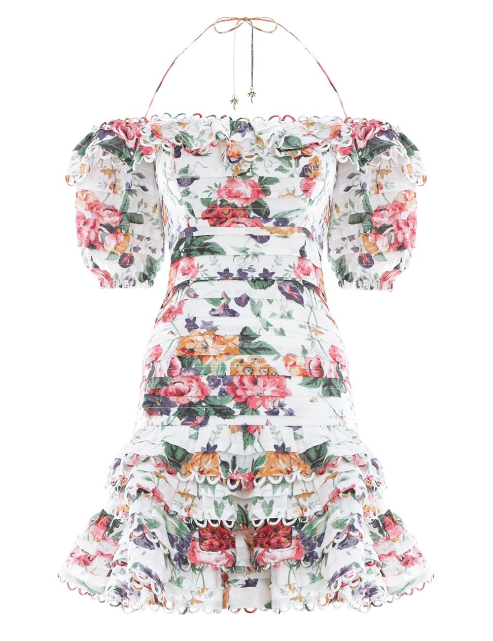 Zimmermann Allia Floral Print Mini Dress in White Floral