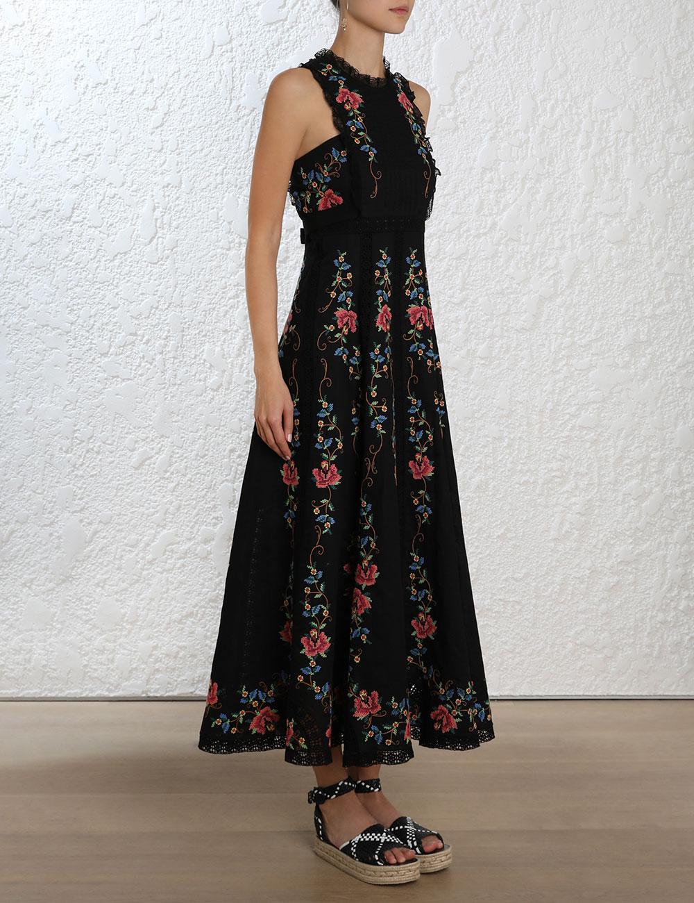 zimmermann laelia cross stitch maxi dress