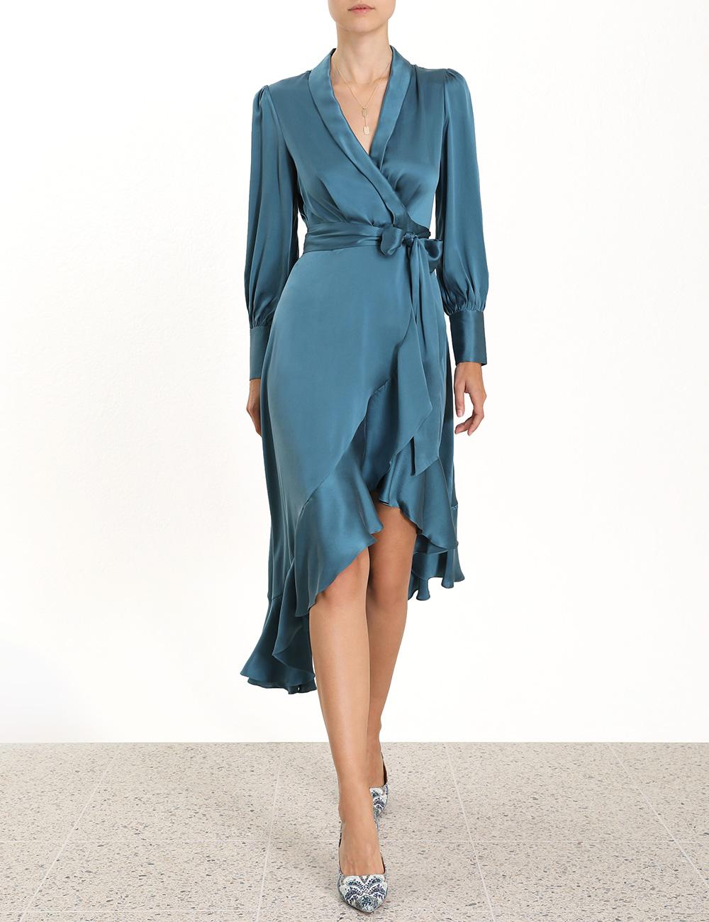 Zimmermann Silk Wrap Dress in Blue | Lyst