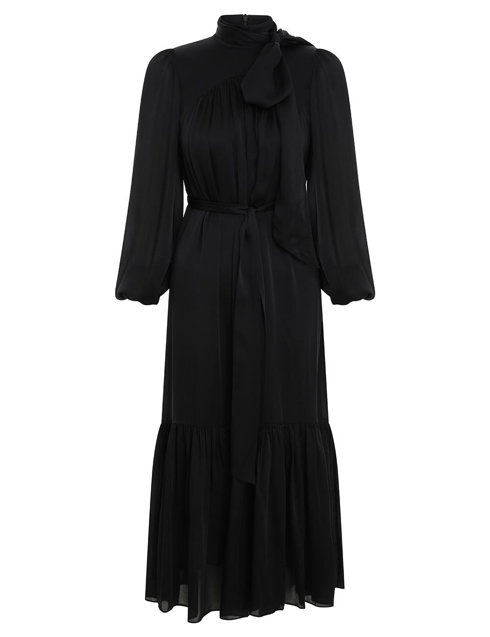 Zimmermann Tie Neck Gown in Black | Lyst