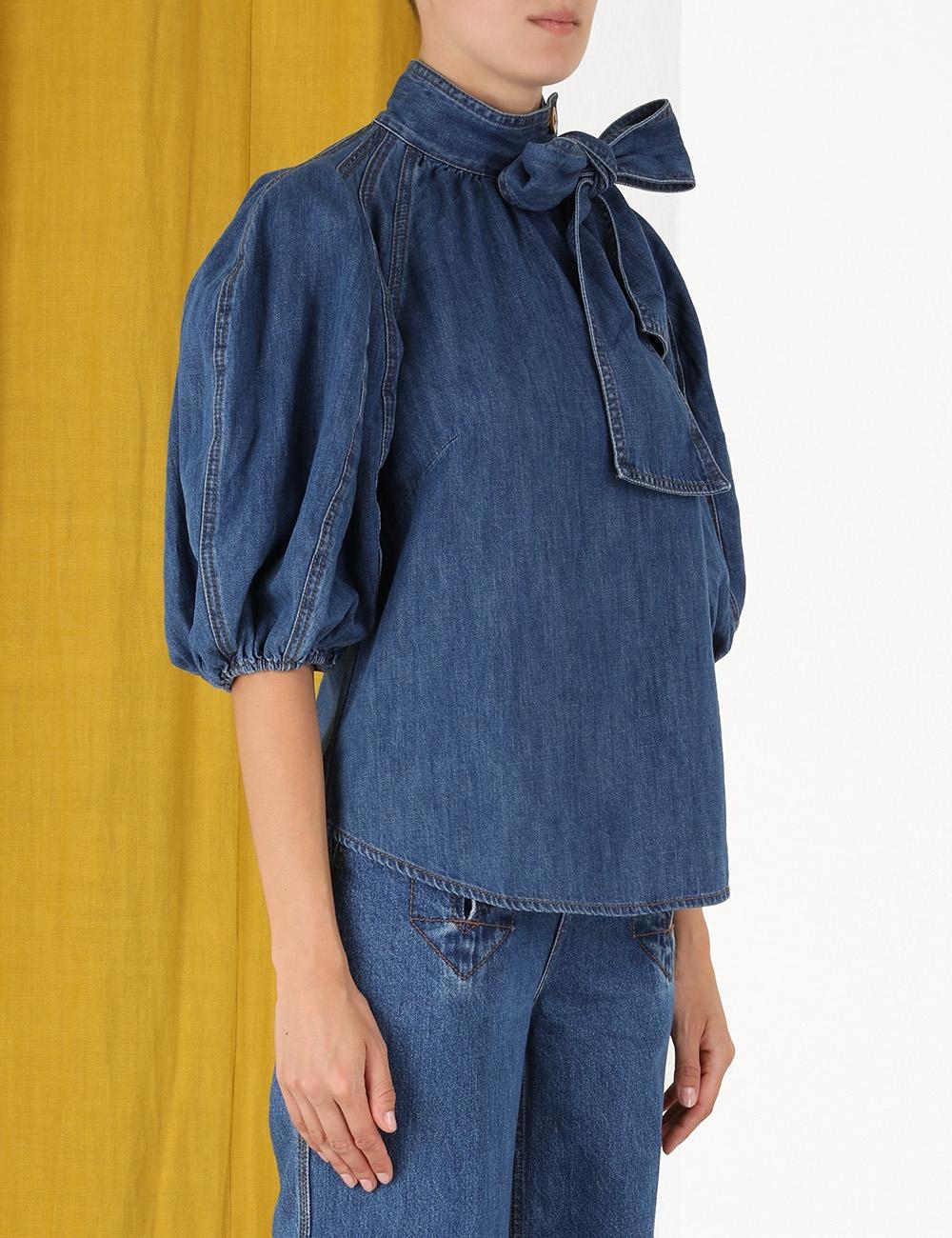 Zimmermann Denim Postcard Tie Neck 