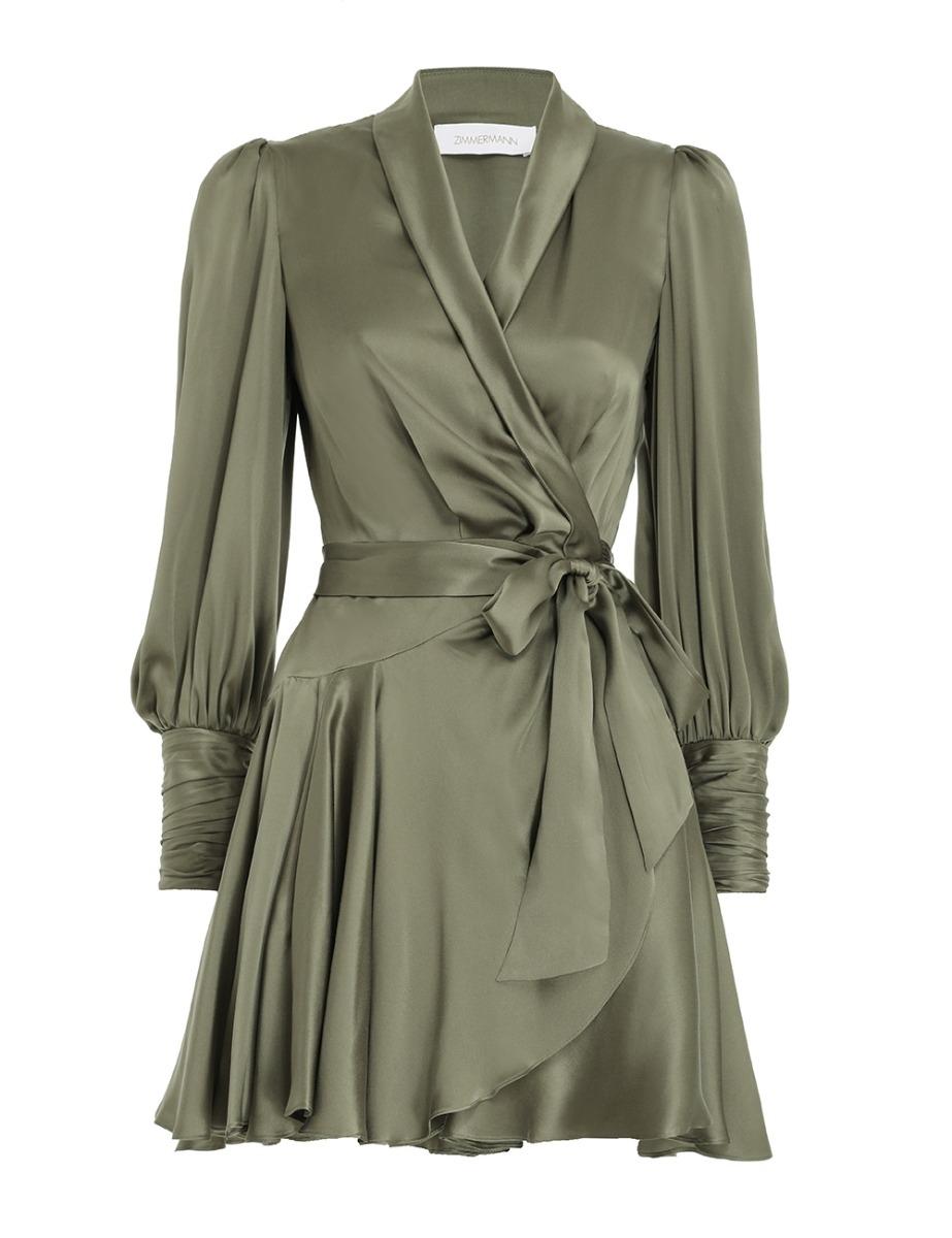 Zimmermann Silk Wrap Mini Dress in Green - Lyst