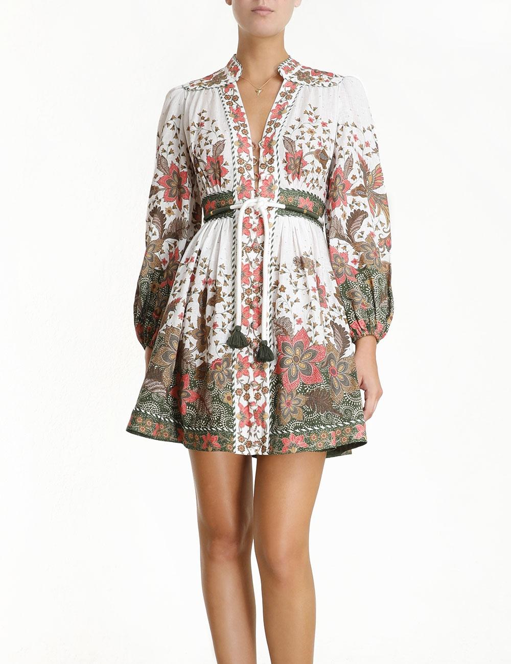 zimmermann empire batik linen short dress