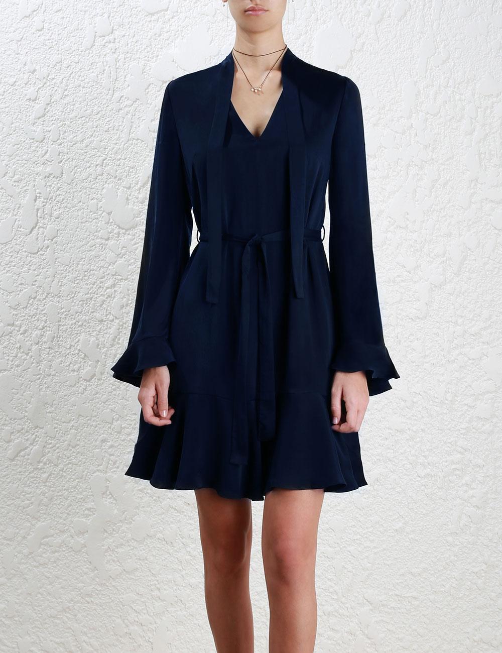 tie neck shift dress
