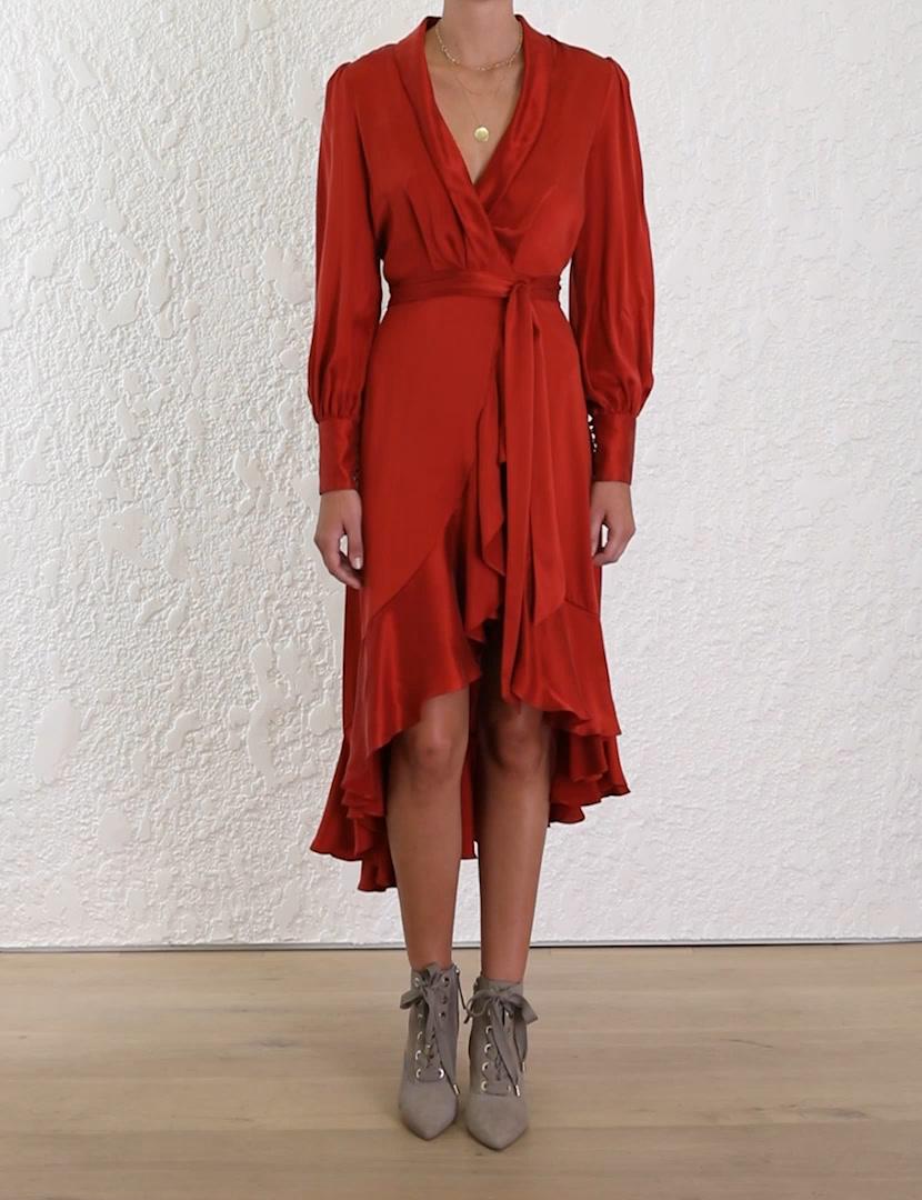 Zimmermann Silk Wrap Dress in Red | Lyst