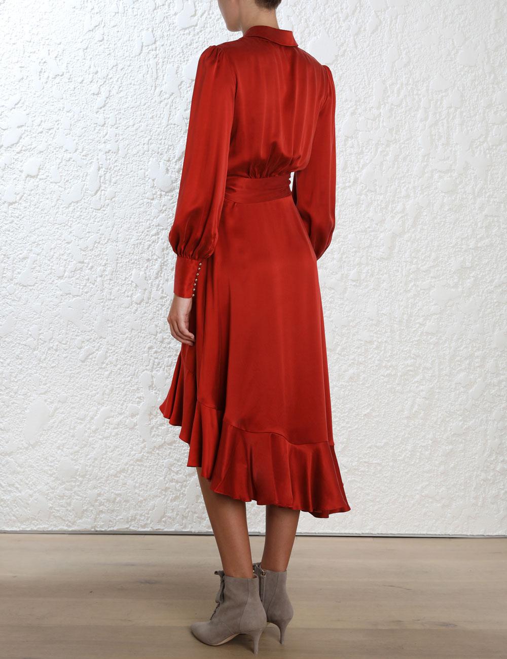 Zimmermann Silk Wrap Dress in Red | Lyst