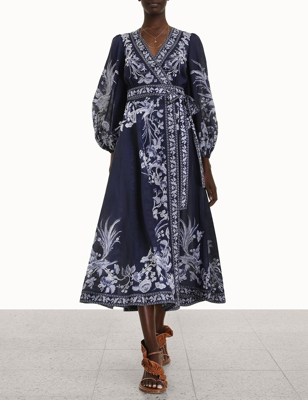 Zimmermann Linen Aliane Wrap Long Dress 