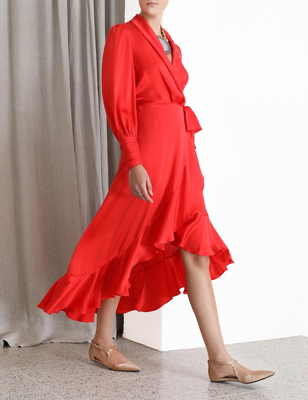 Zimmermann Silk Wrap Midi Dress in Red ...