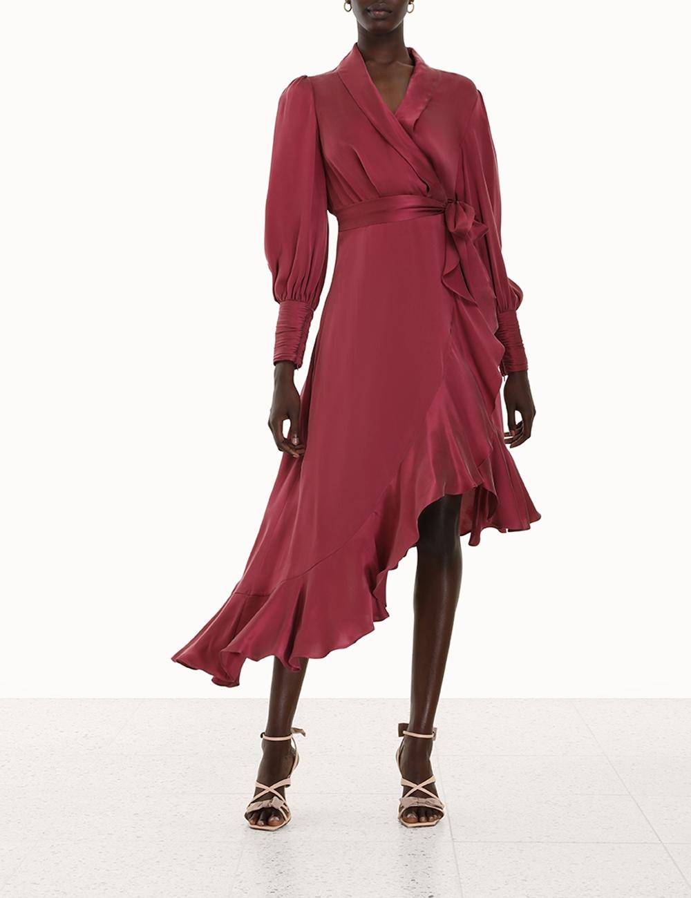 Zimmermann Silk Wrap Midi Dress in Red 