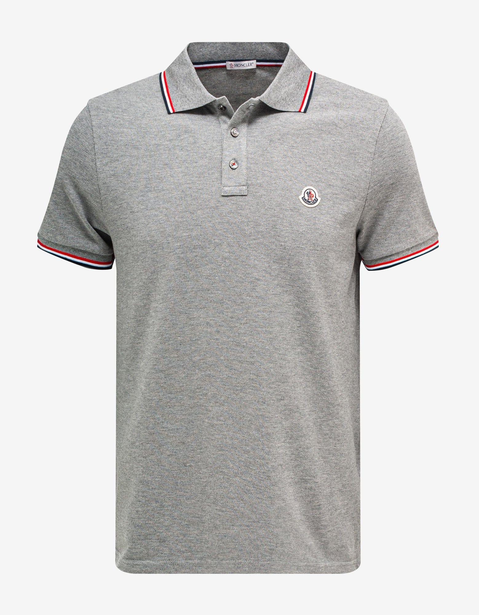Moncler Grey Tricolour Trim Polo T-shirt in Gray for Men | Lyst