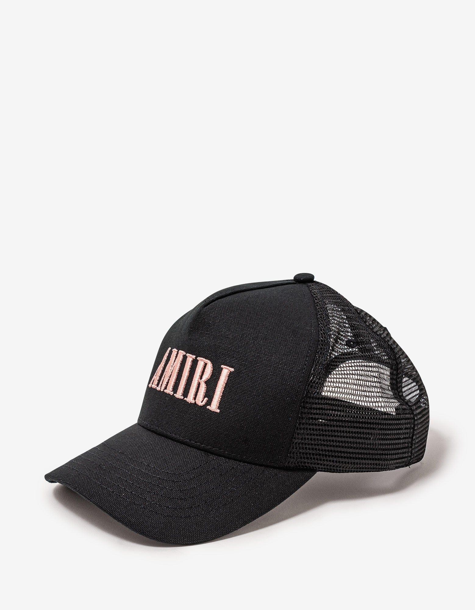for Men Amiri Leather Core Logo Trucker Hat in Black & Peach Black Mens Accessories Hats 