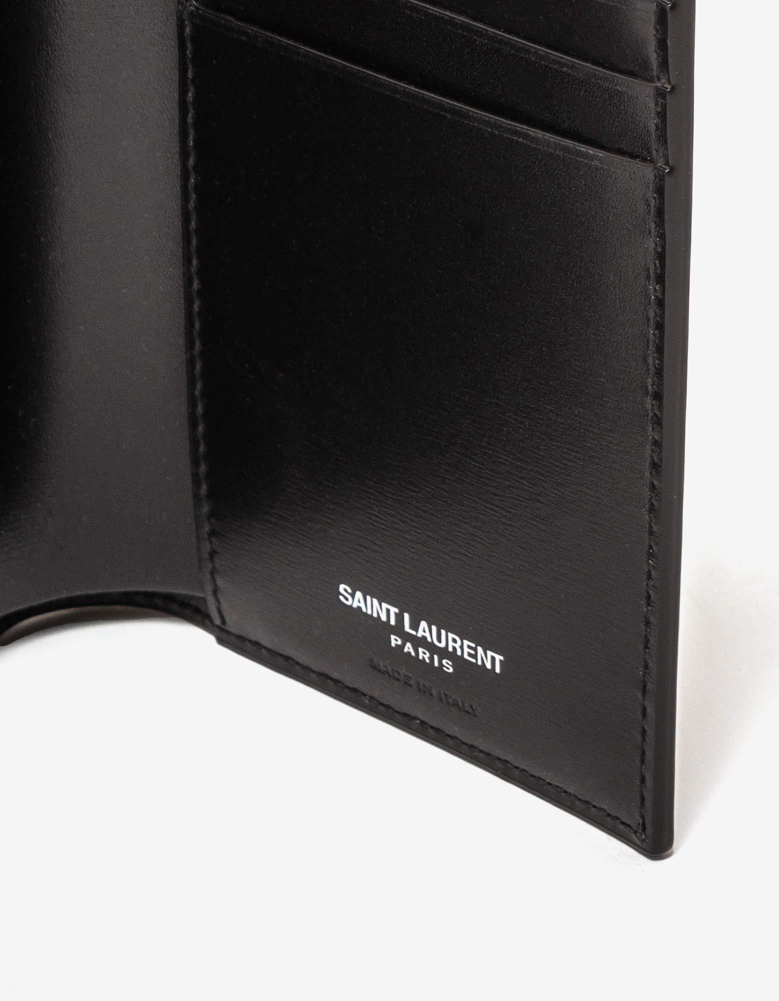 Saint Laurent Tiny Cassandre Croc Embossed Card Case In Black