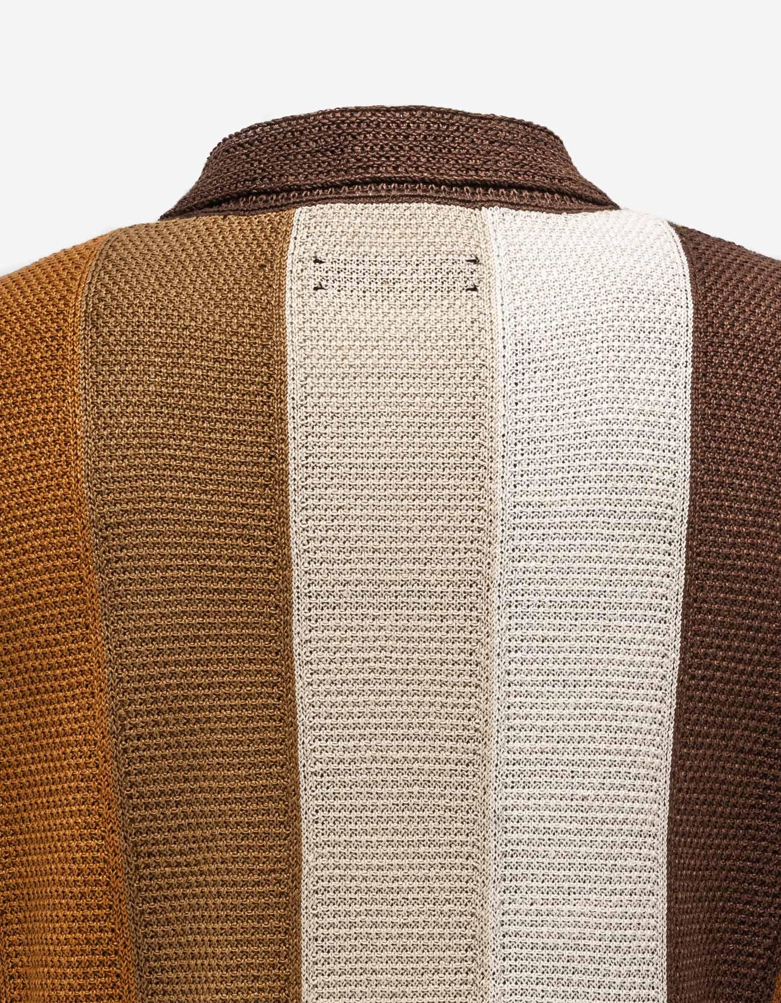 Amiri Linen Stripe Knitted Polo T-shirt in Brown for Men | Lyst