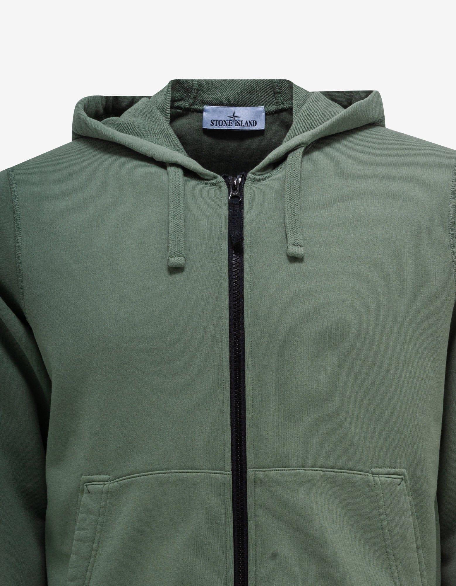 Stone Island Green Garment Dyed Zip Hoodie for Men | Lyst