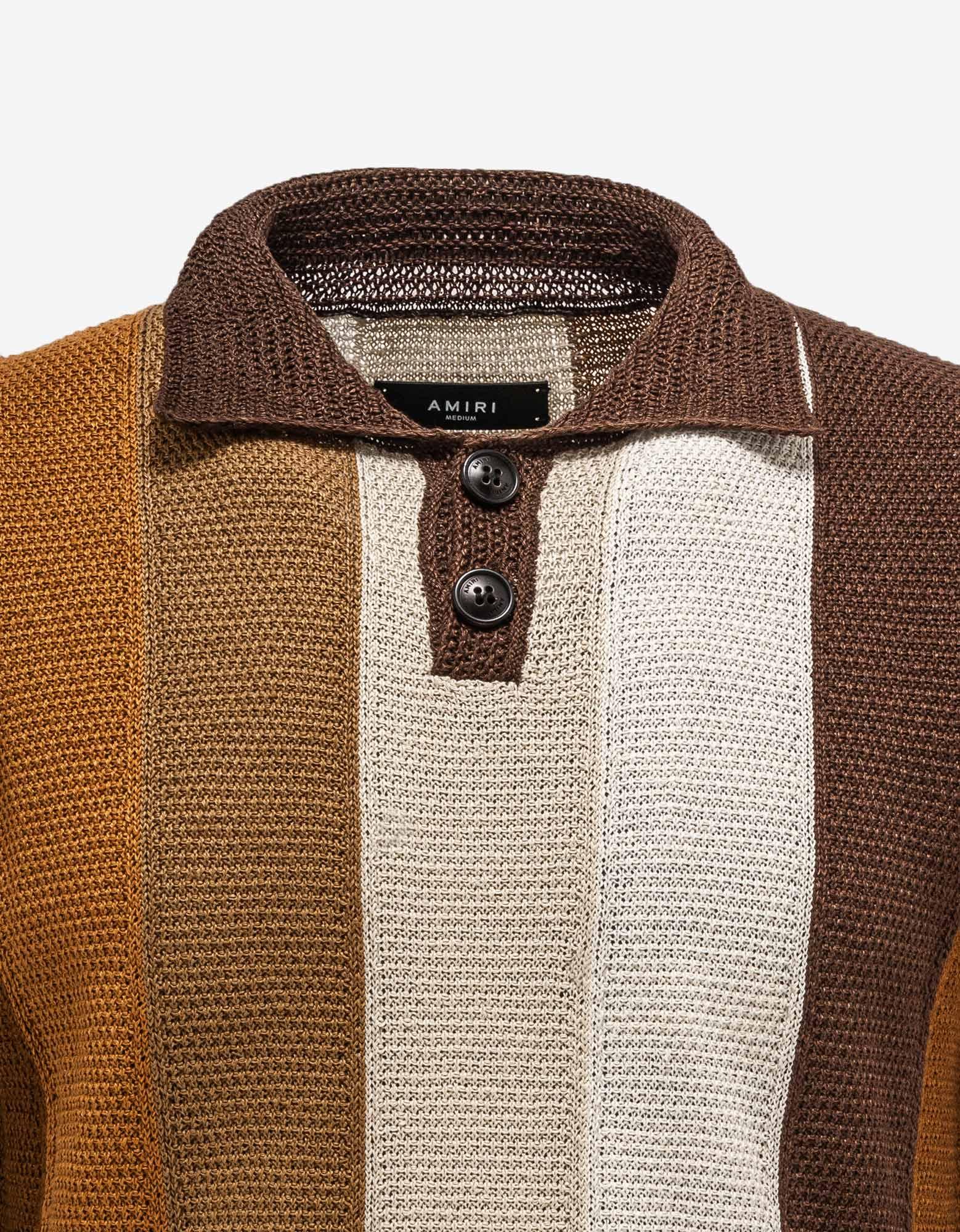 Amiri Linen Stripe Knitted Polo T-shirt in Brown for Men | Lyst