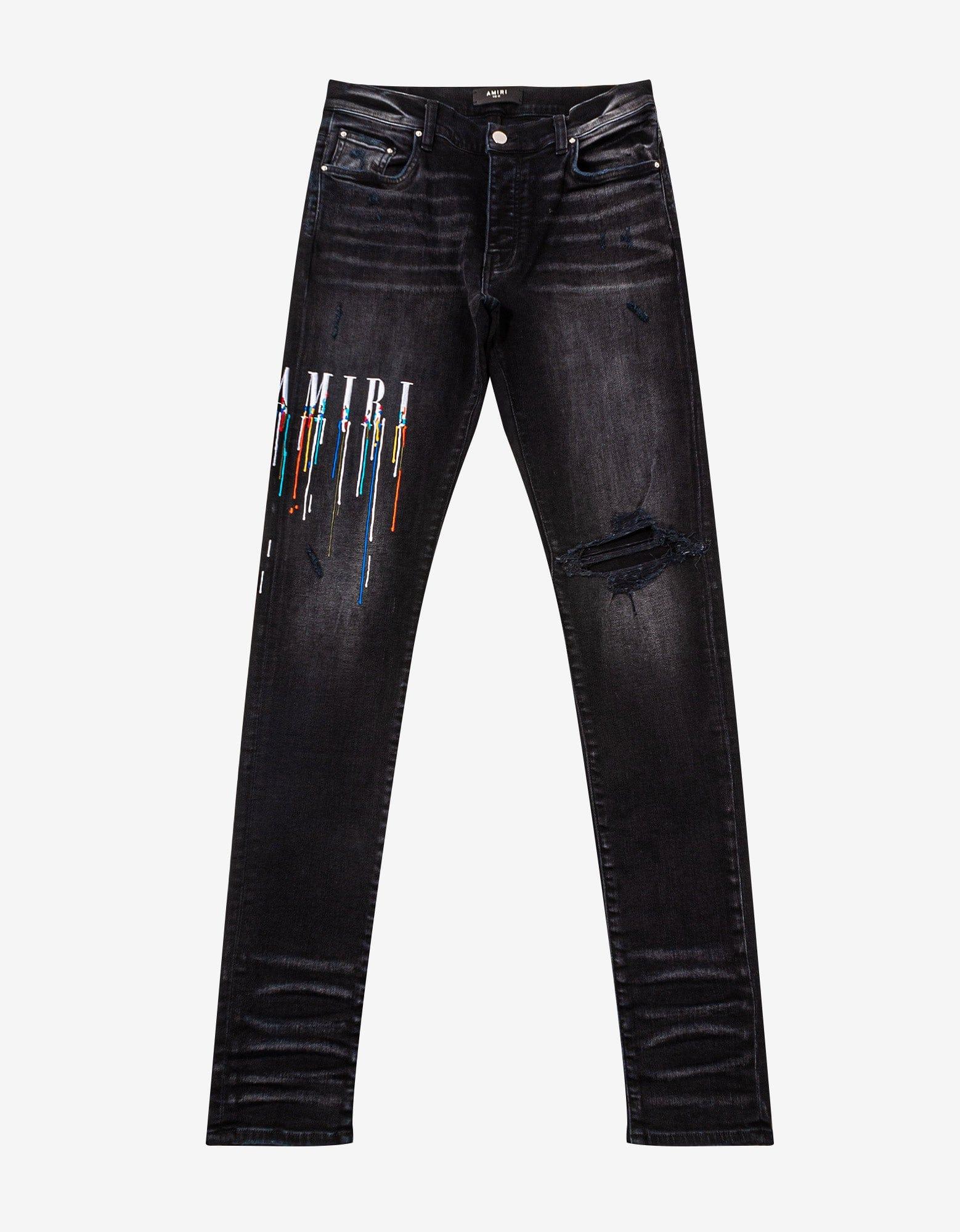 Amiri Paint Drip Logo Aged Black Jeans for Men | Lyst